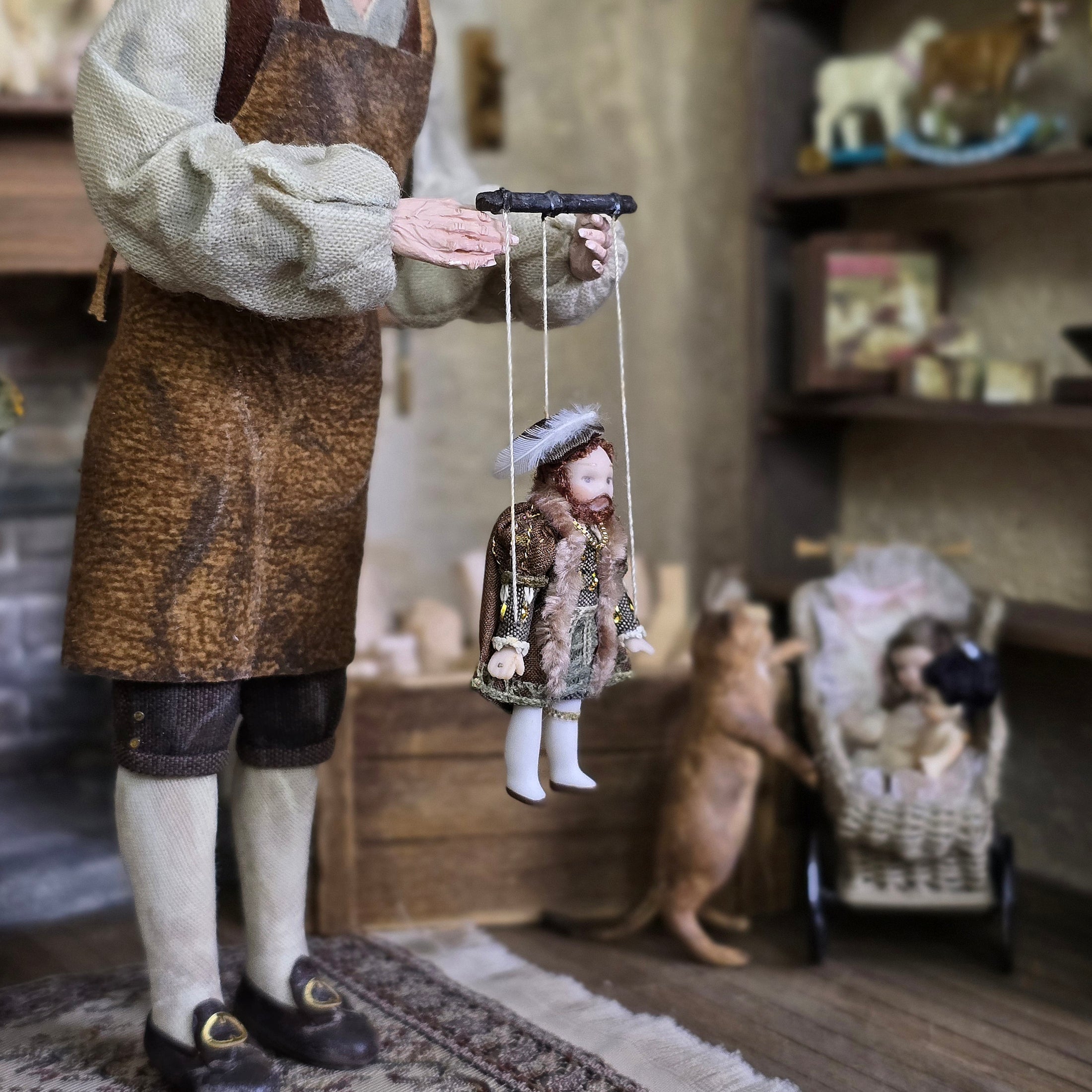 Debbie Dixon-Paver Miniature King Henry VIII Porcelain Marionette Puppet