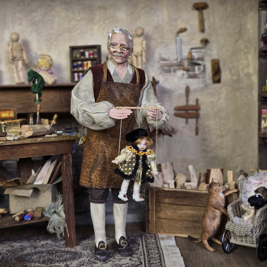 Red-Haired Tudor Male Marionette Puppet with Doublet by Loretta Kasza 1:12