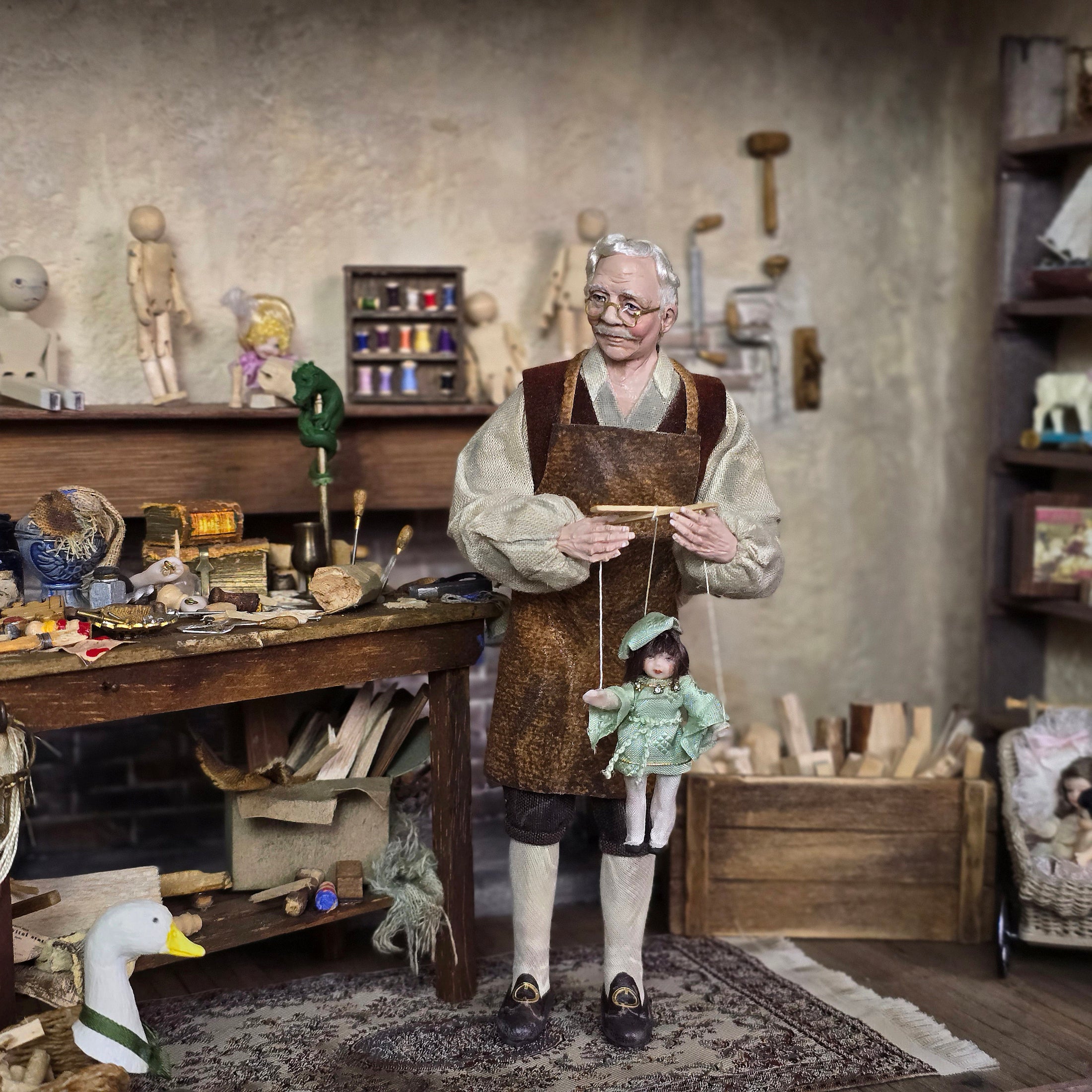 Page Boy Marionette Puppet in Pale Green Costume by Loretta Kasza