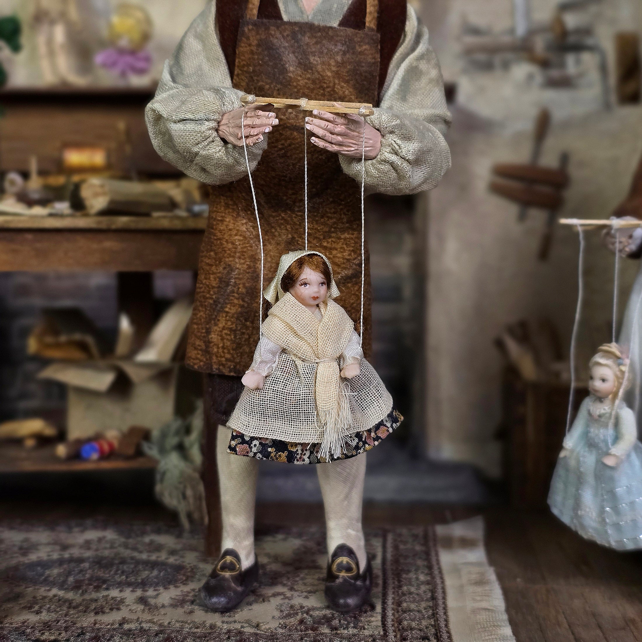 Storybook Village Peasant Girl Marionette Puppet by Loretta Kasza
