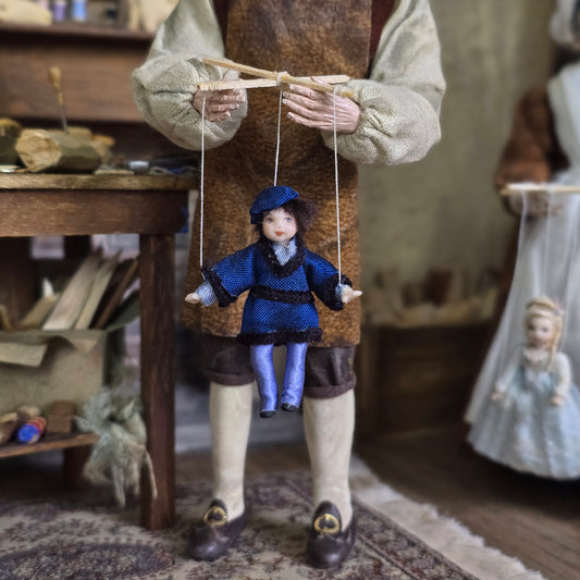 Tudor Boy in Blue Marionette Puppet by Loretta Kasza 1:12
