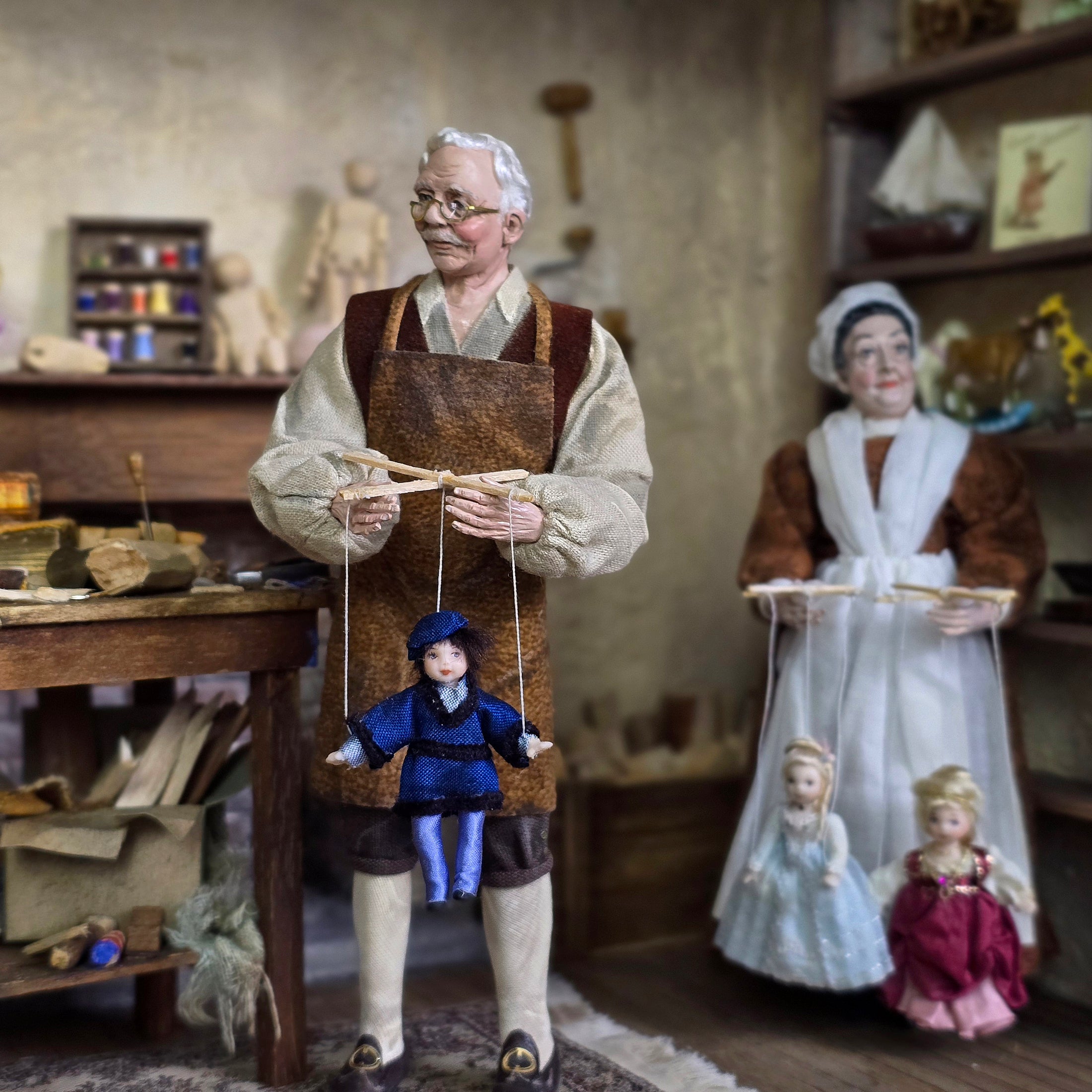 Tudor Boy in Blue Marionette Puppet by Loretta Kasza 1:12