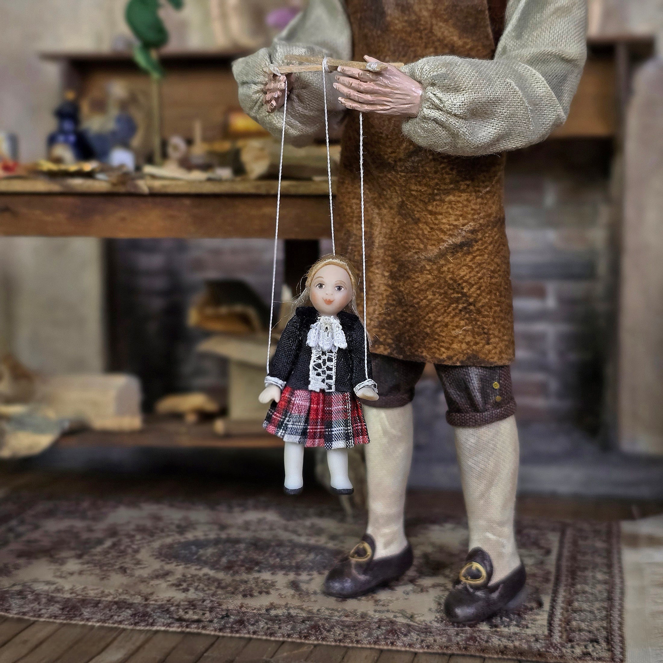Scottish Lass or Schoolgirl Marionette Puppet by Loretta Kasza 1:12
