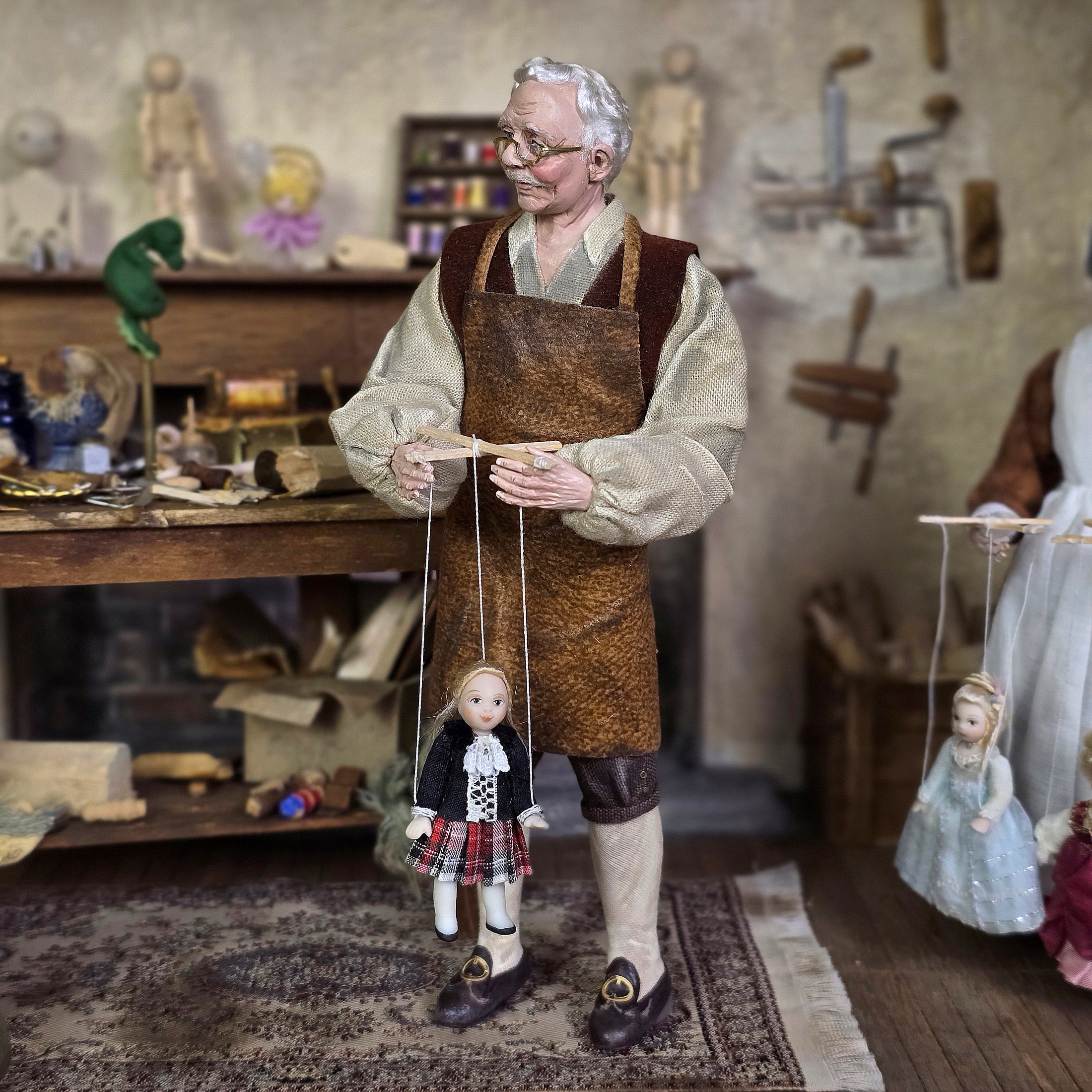 Scottish Lass or Schoolgirl Marionette Puppet by Loretta Kasza 1:12
