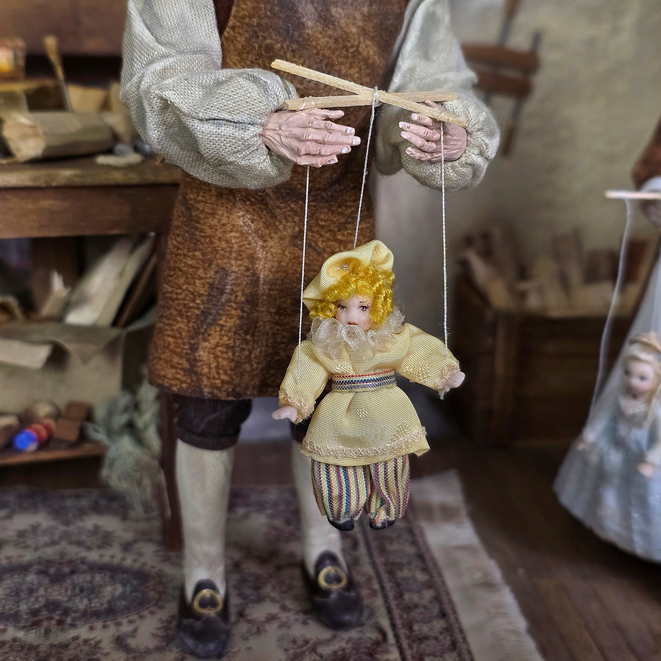 Clown Jester Pierrot Marionette Puppet Doll by Loretta Kasza 1:12