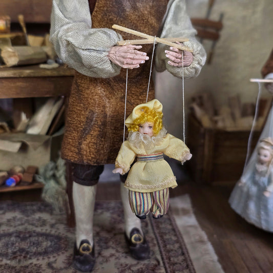Clown Jester Pierrot Marionette Puppet Doll by Loretta Kasza 1:12