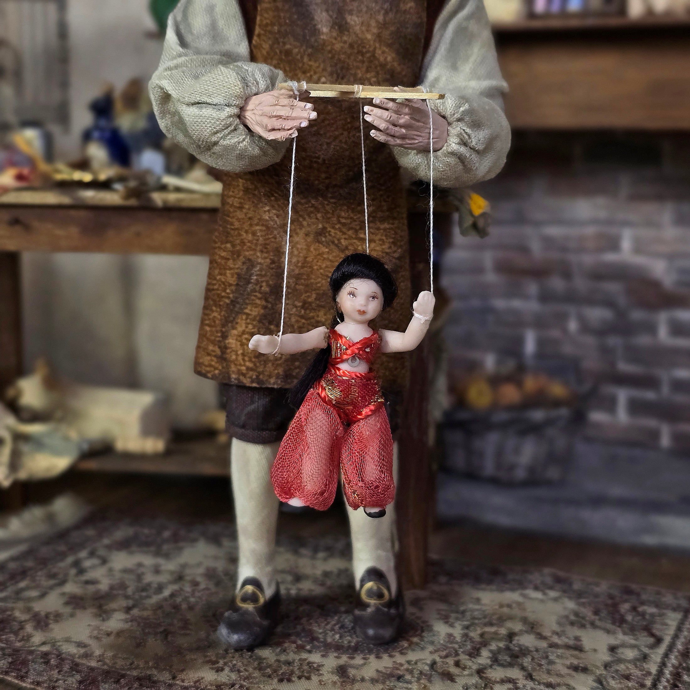 Red Arabian Princess Marionette Puppet Doll by Loretta Kasza 1:12