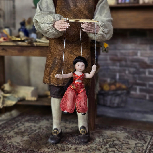 Red Arabian Princess Marionette Puppet Doll by Loretta Kasza 1:12