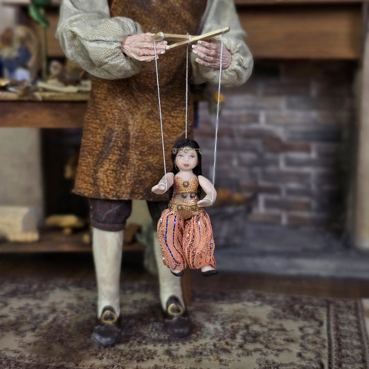 Peach Arabian Belly Dancer Marionette Puppet Doll by Loretta Kasza