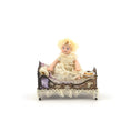 Load image into Gallery viewer, Porcelain Baby Dollhouse Doll in Lace & Antique Iron Crib Vignette
