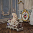 Load image into Gallery viewer, Porcelain Baby Dollhouse Doll in Lace & Antique Iron Crib Vignette
