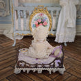 Load image into Gallery viewer, Porcelain Baby Dollhouse Doll in Lace & Antique Iron Crib Vignette
