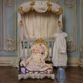 Load image into Gallery viewer, Porcelain Baby Dollhouse Doll in Lace & Antique Iron Crib Vignette
