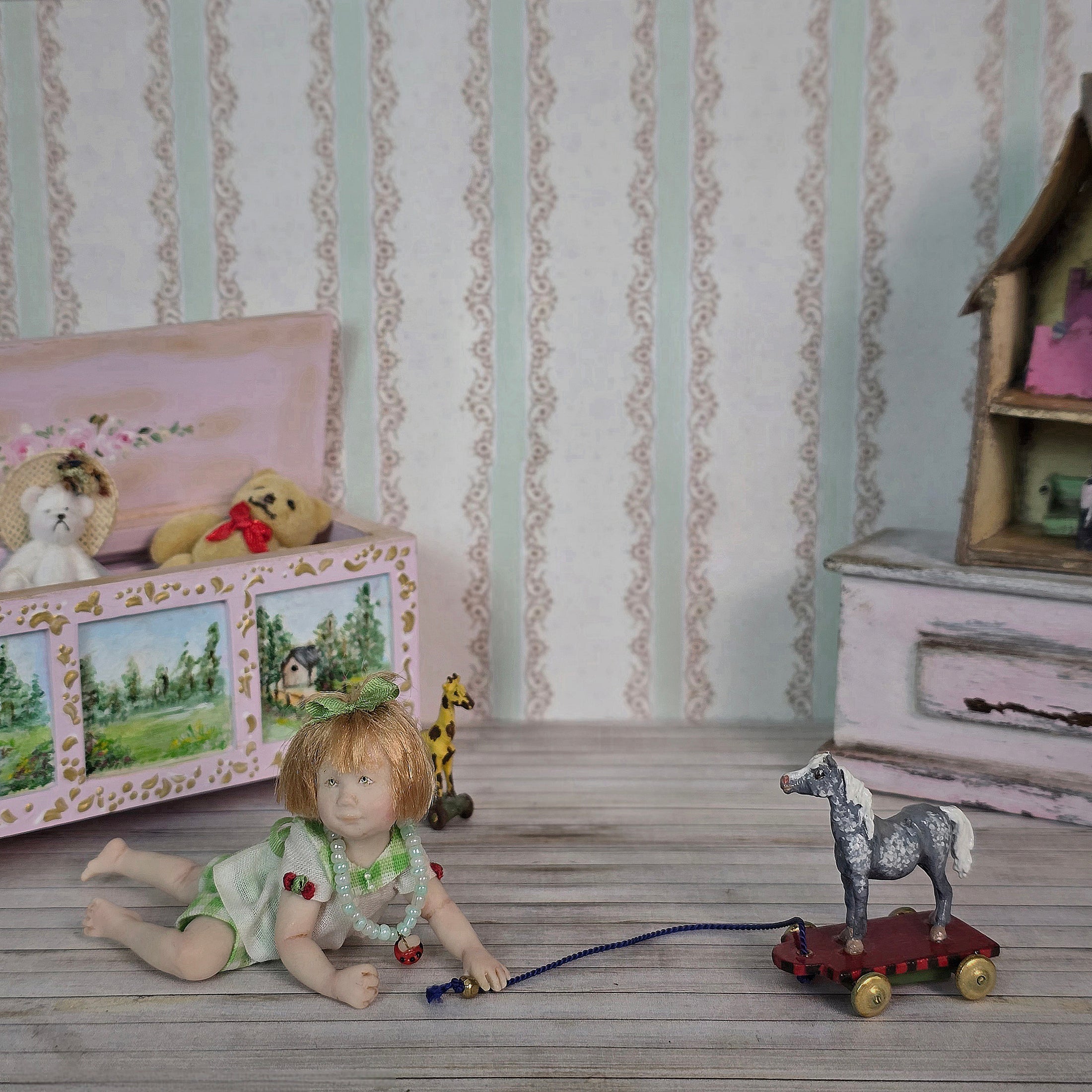 Valerie Casson Dapple Gray Horse Pull Toy Hand Painted Metal