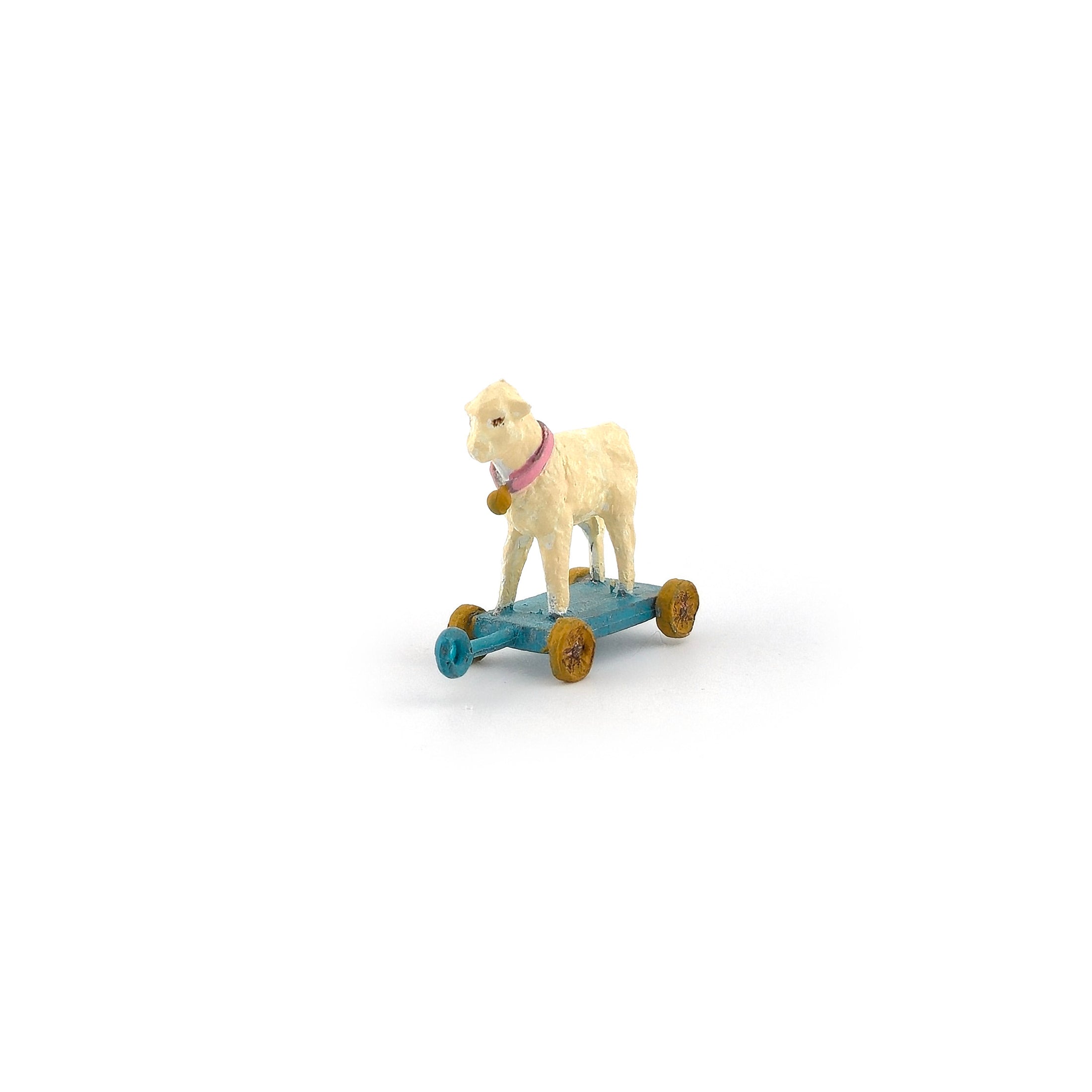 Hand Painted Sweet Lamb Pull Toy for Dollhouse Nursery