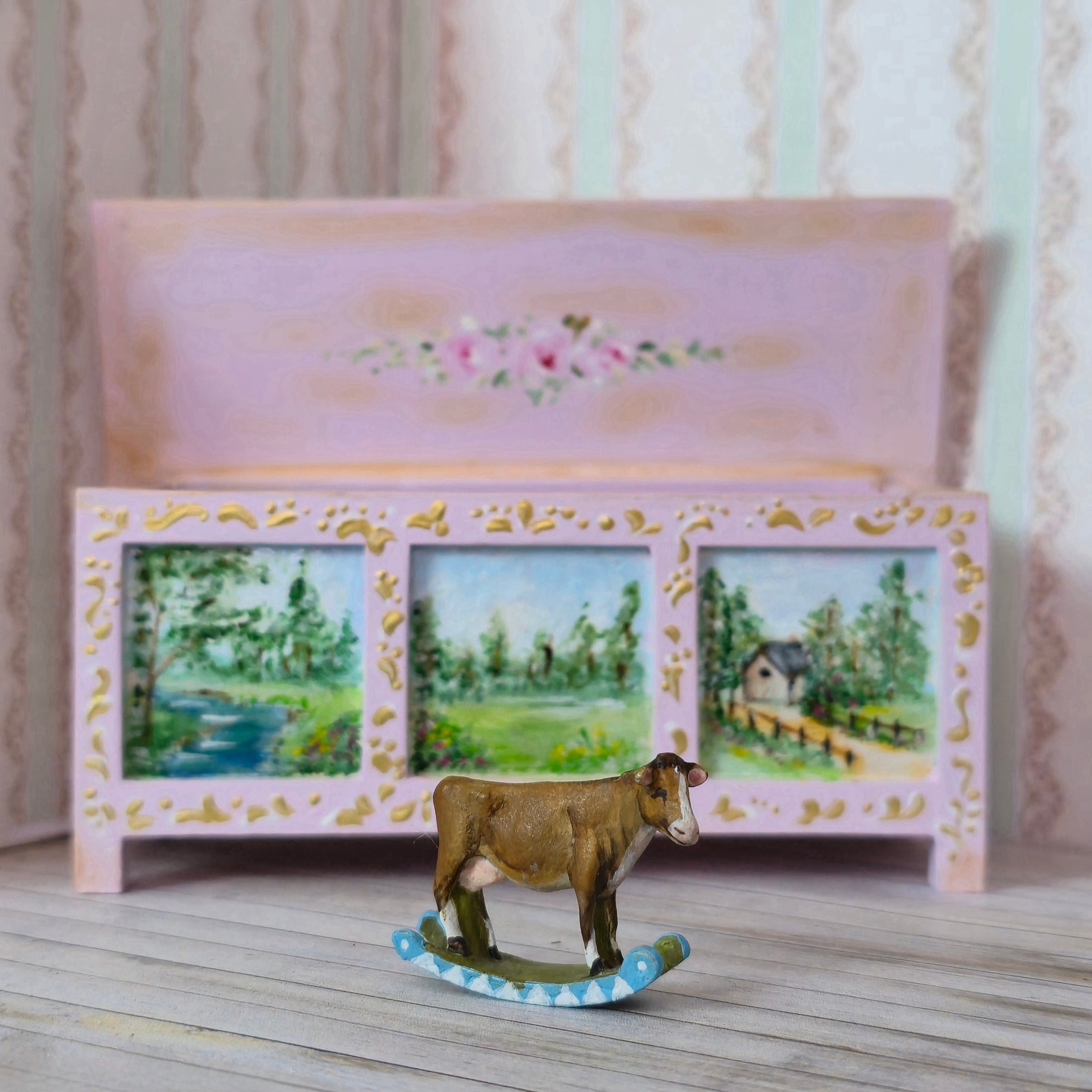 Barbara Cooper Painted Metal Primitive Rocking Cow Toy for Nursery