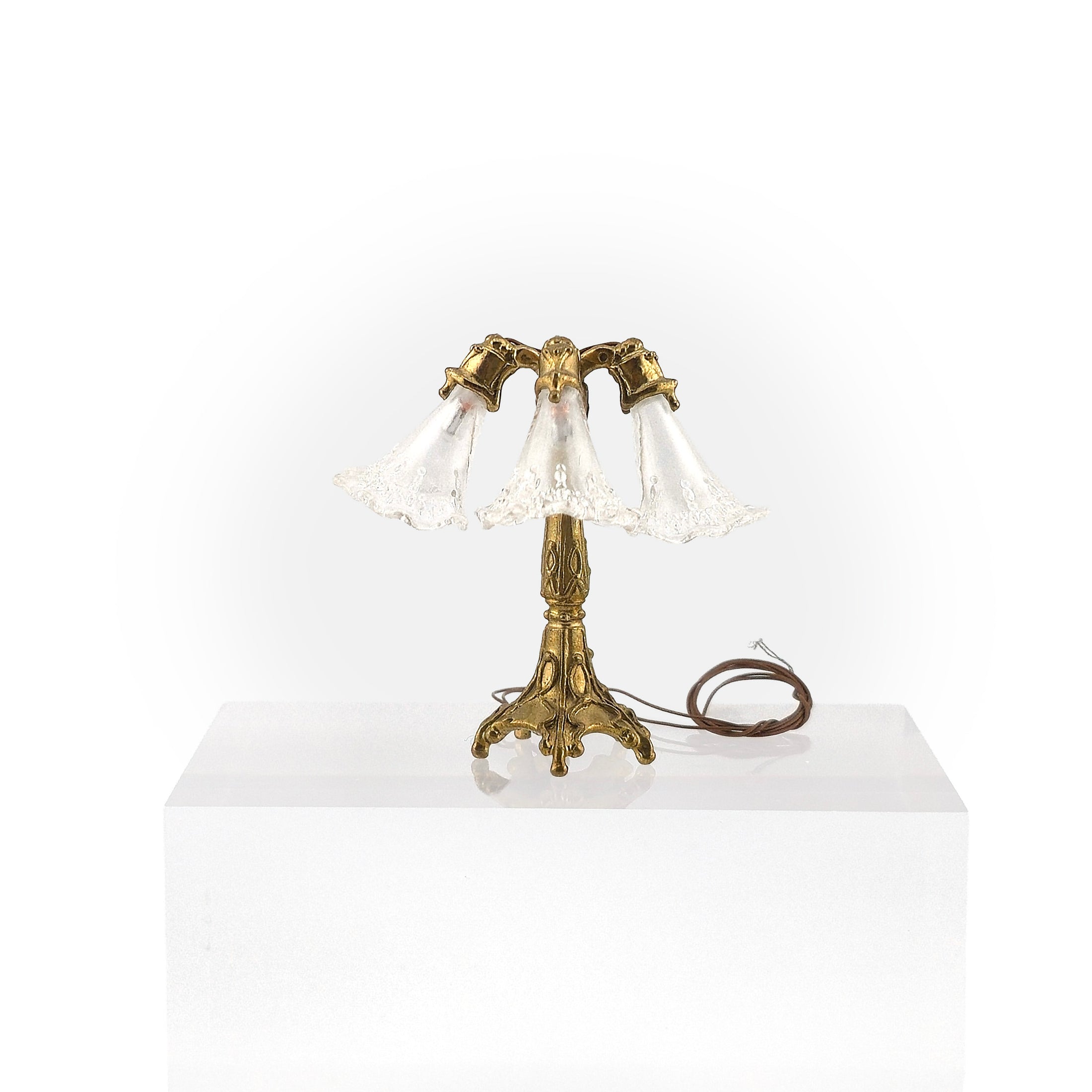 Jim Pounder Art Nouveau Triple Trumpet Bronze Table Lamp Miniature