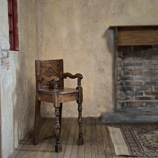 Spanish Artisan Jacobean Wainscot 17th Century Style High Chair