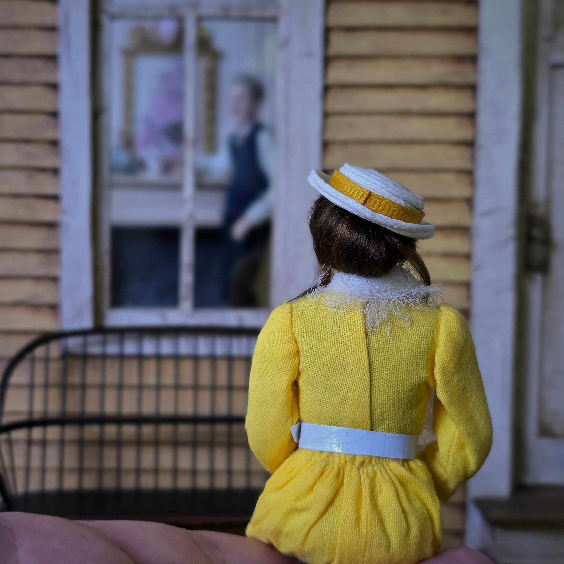 Beautiful Seated Young Lady in Yellow Dress OOAK Artisan Dollhouse Doll