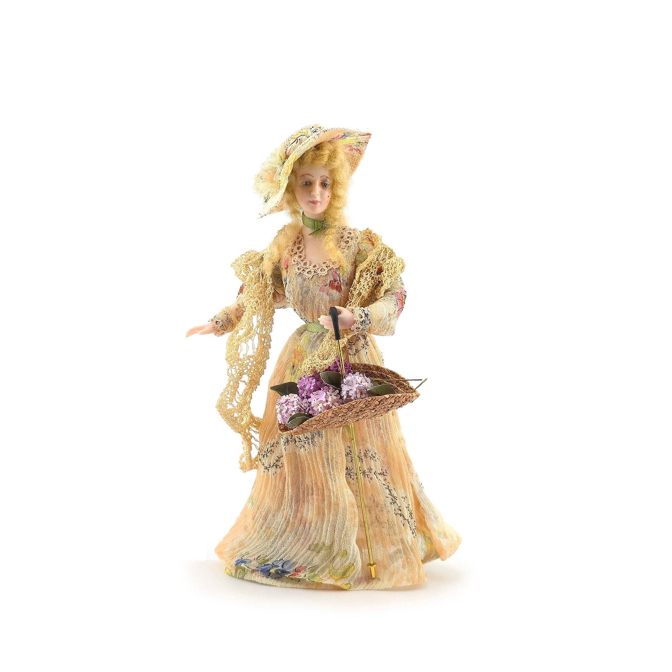 Victorian Lady with Lilac Parasol Basket Flower Seller Doll by Barbara Johnson