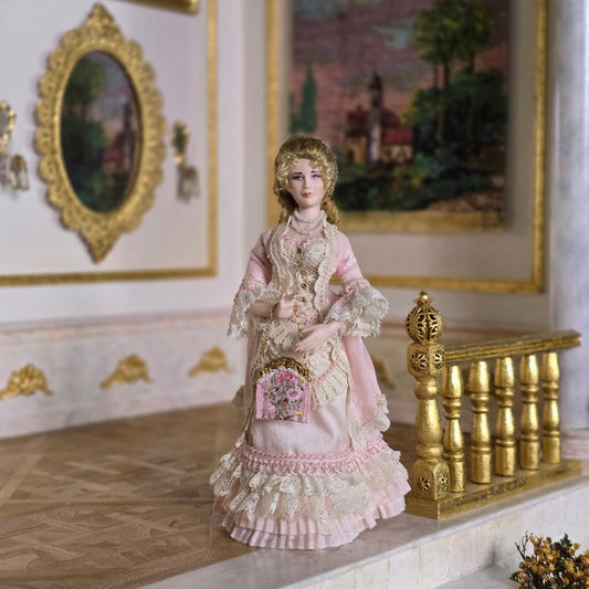 Victorian Lady Dollhouse Doll with Petit Point Purse by Loretta Kasza