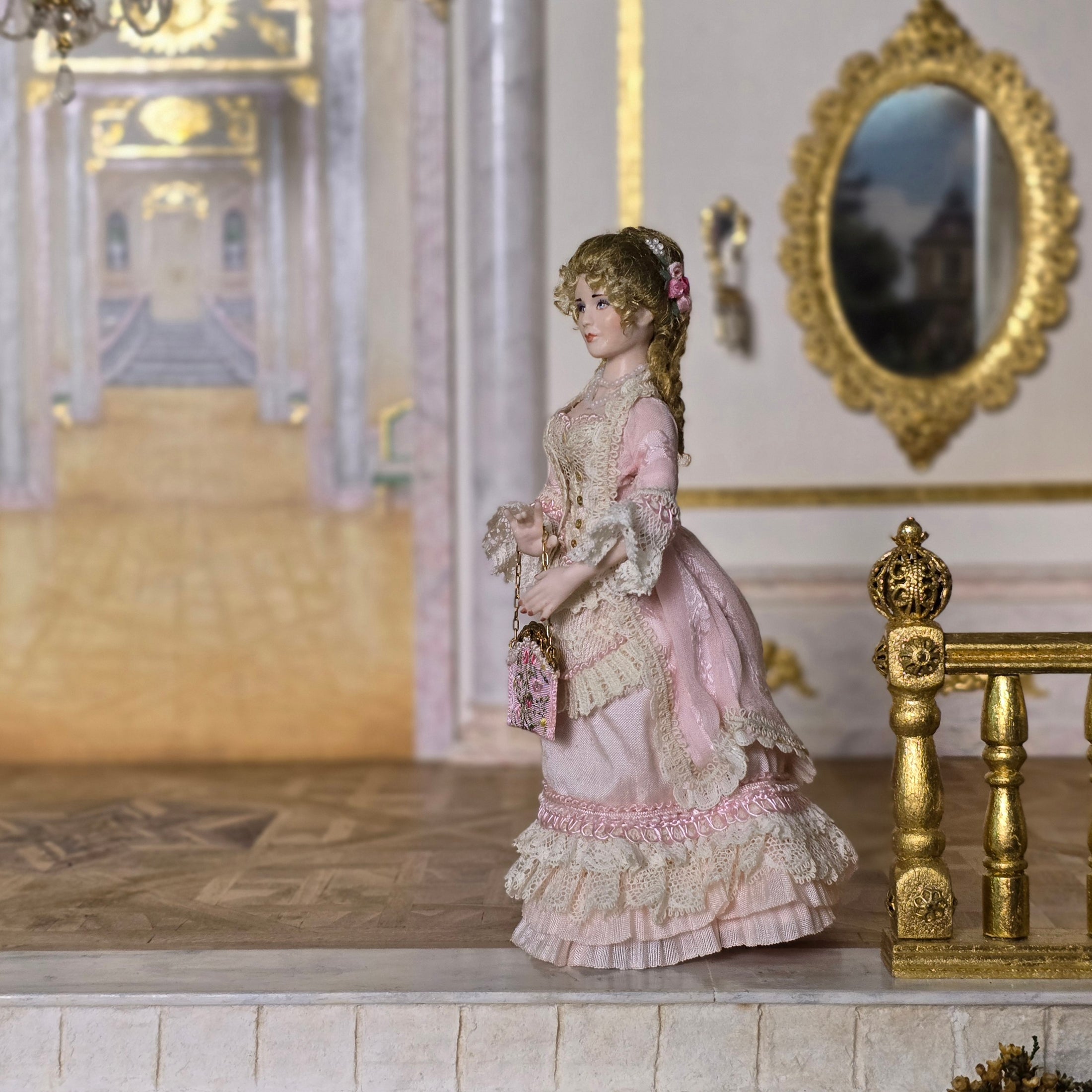 Victorian Lady Dollhouse Doll with Petit Point Purse by Loretta Kasza