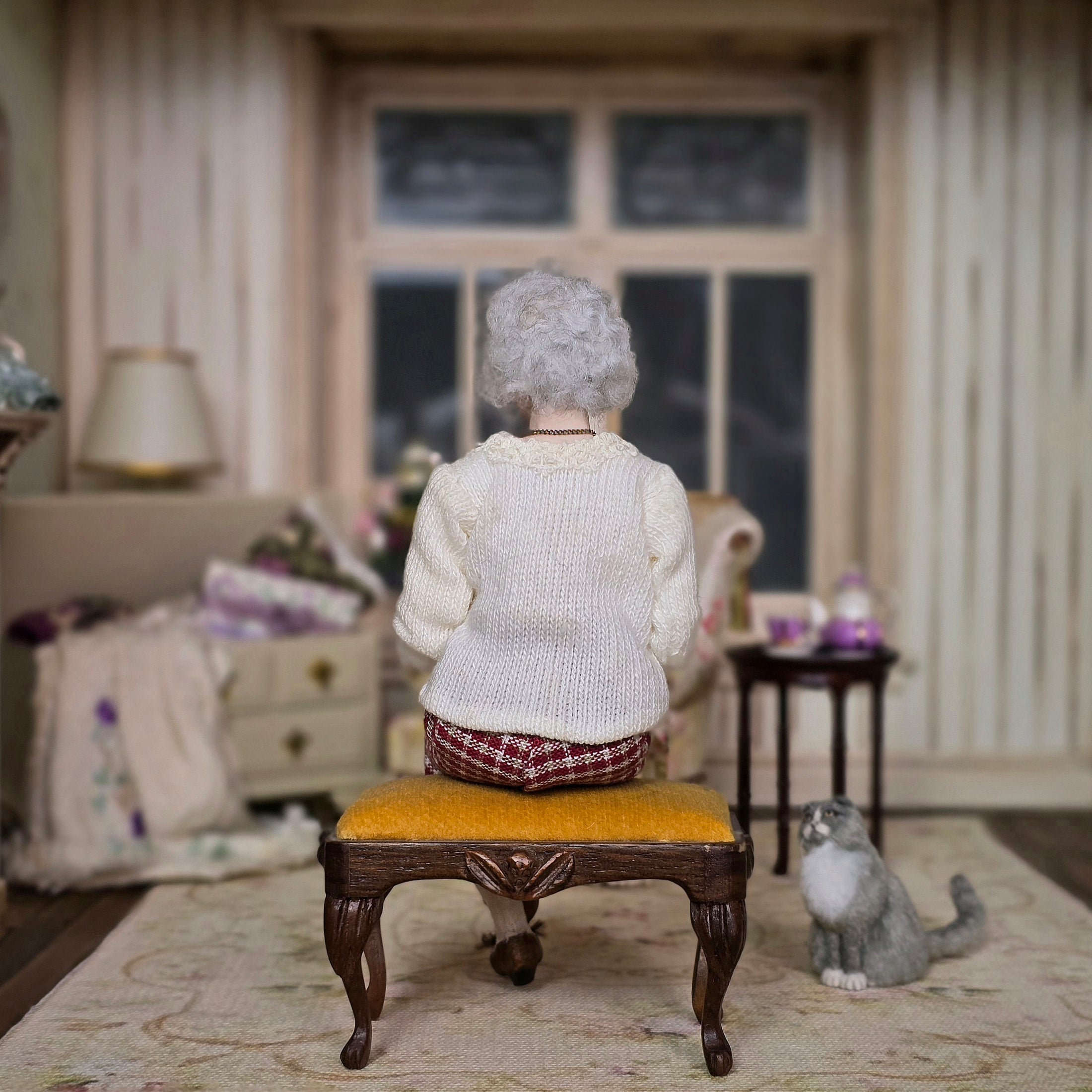 Julie Campbell Clay Embroidering Grandmother Granny Dollhouse Doll