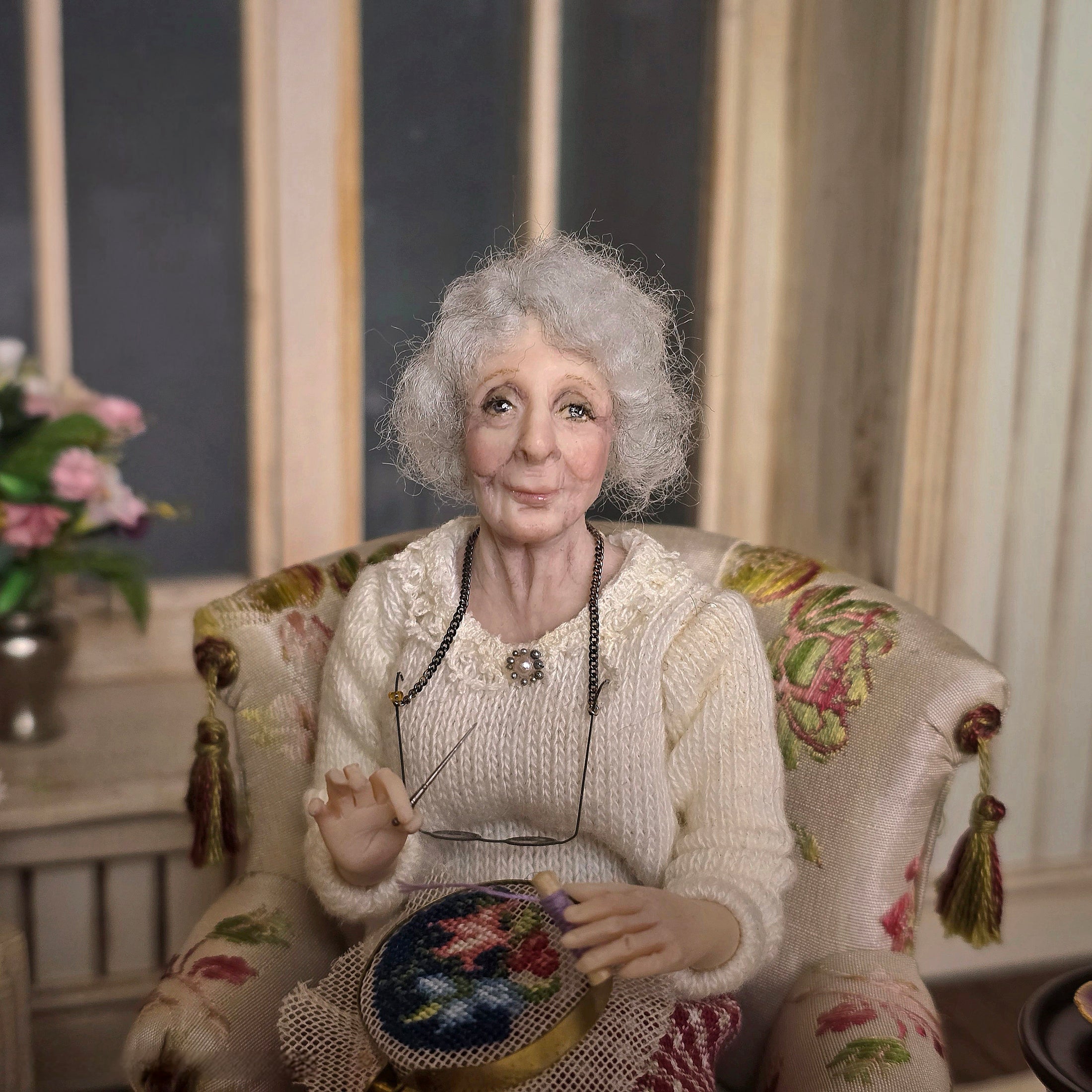Julie Campbell Clay Embroidering Grandmother Granny Dollhouse Doll