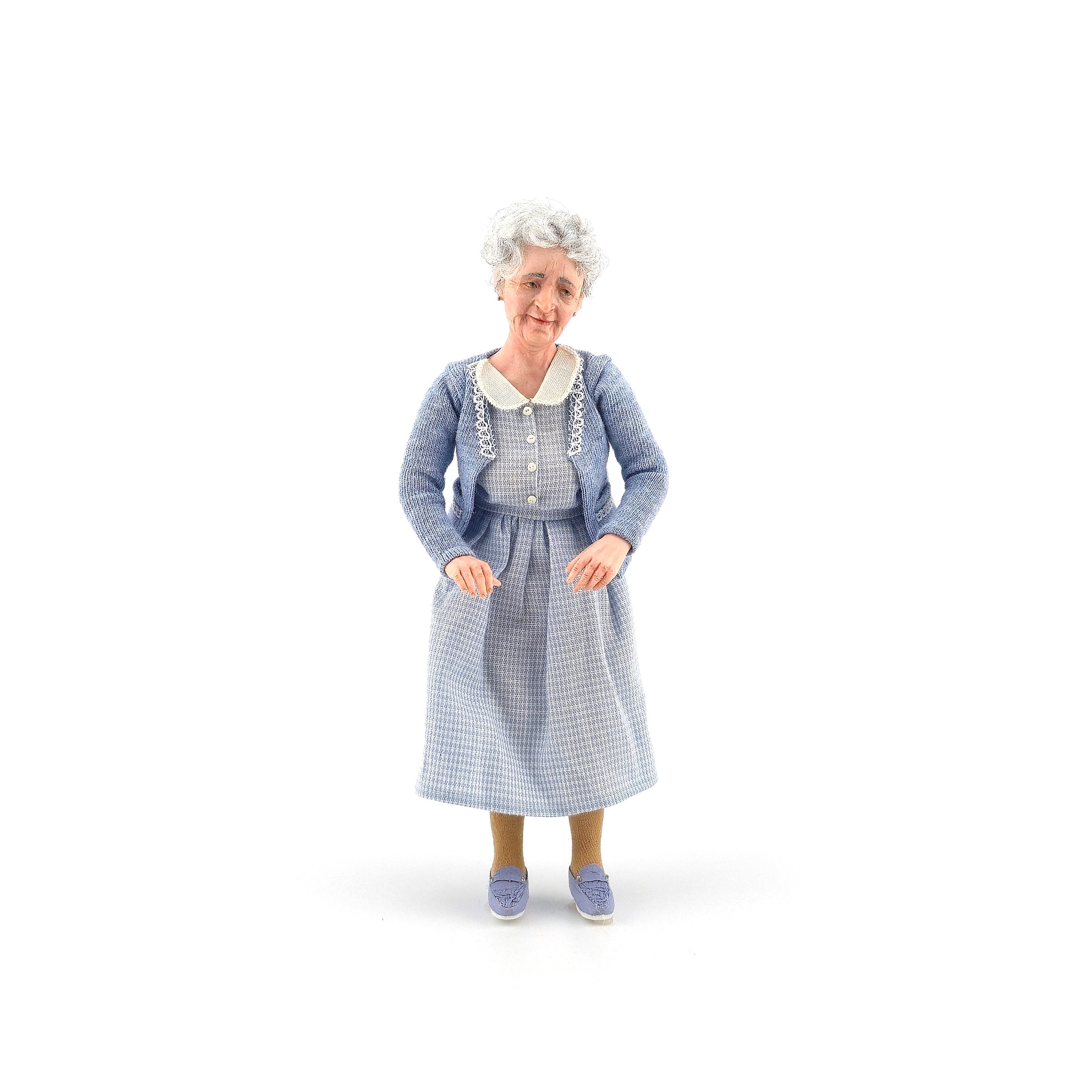 Sweet Grandmother Elderly Lady Dollhouse Doll in Blue by Irina Martin