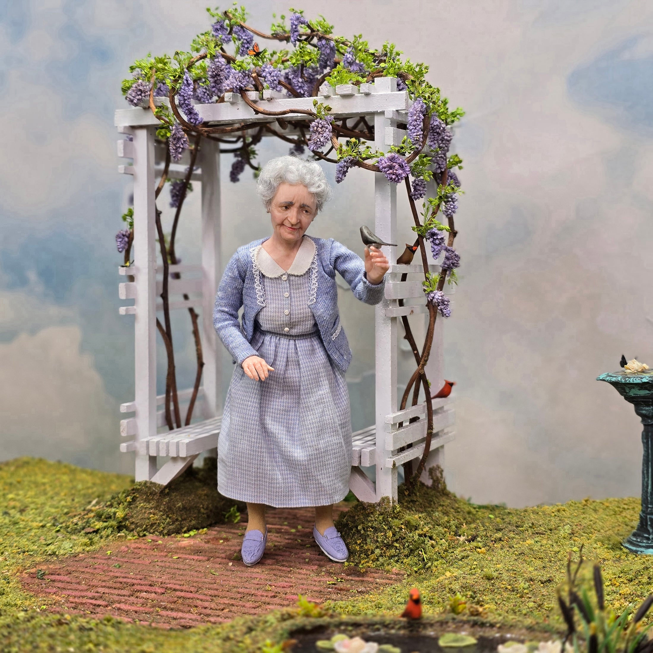 Sweet Grandmother Elderly Lady Dollhouse Doll in Blue by Irina Martin