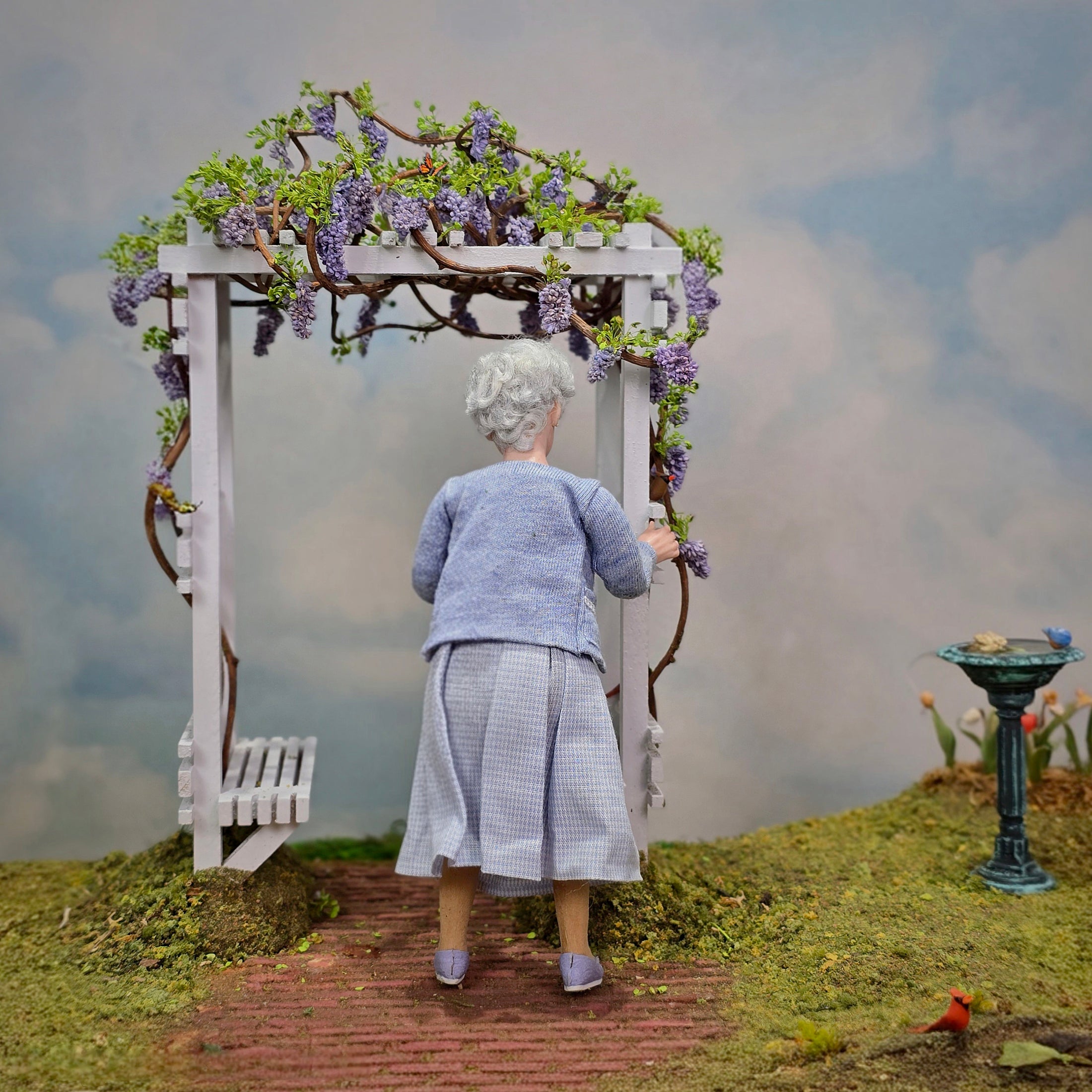 Sweet Grandmother Elderly Lady Dollhouse Doll in Blue by Irina Martin
