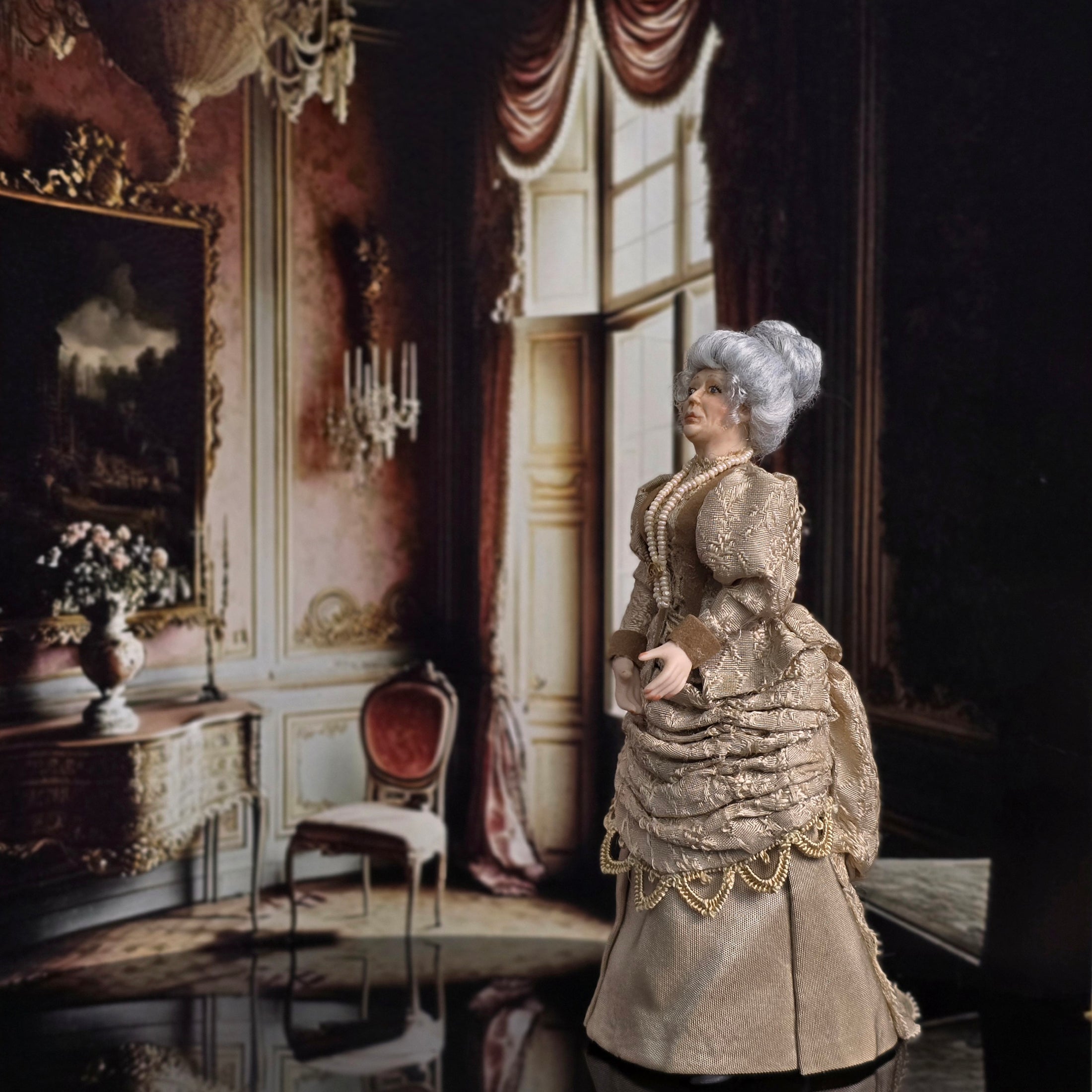 Loretta Kasza Victorian Grandmother Elder Lady Dollhouse Doll in Silk Gown