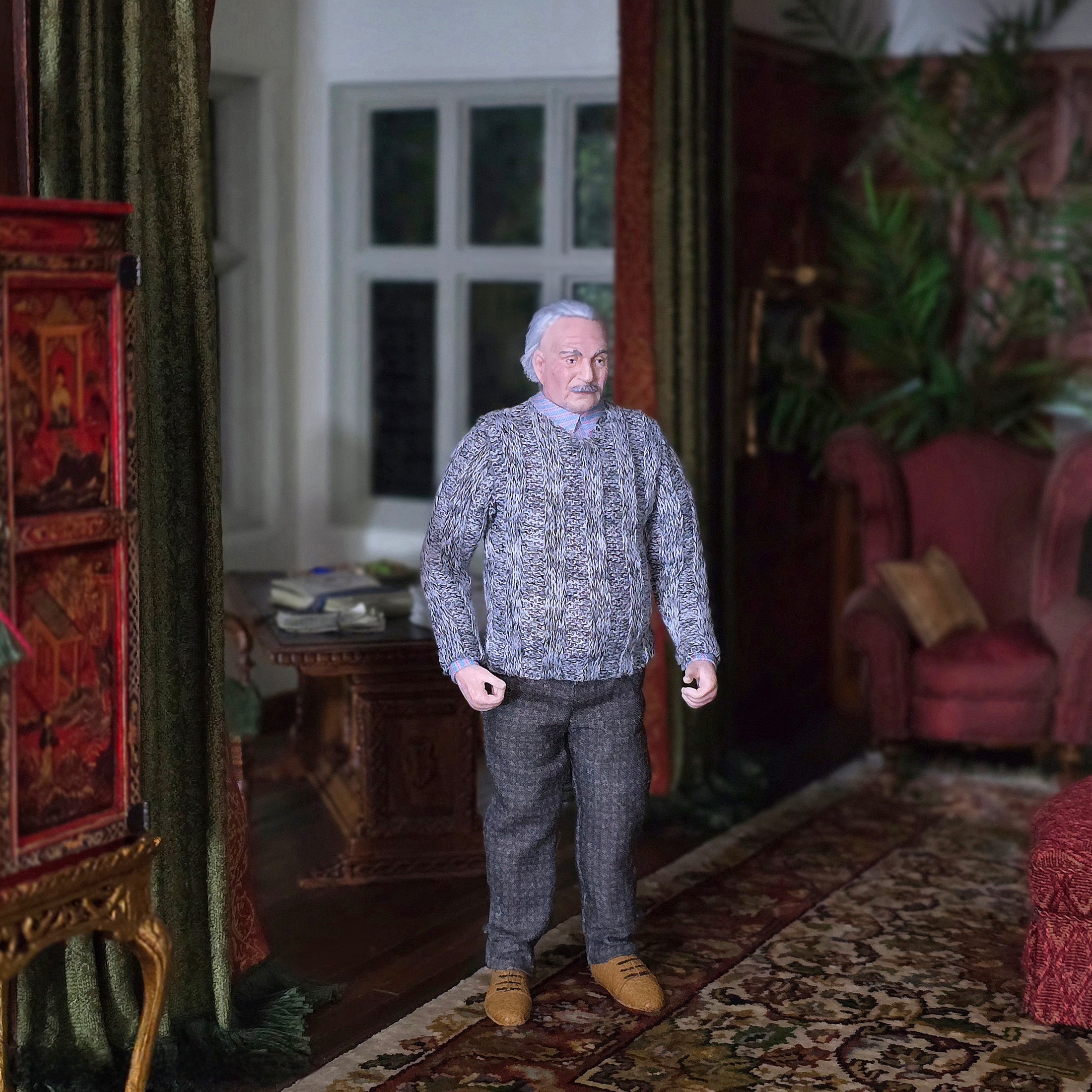 OOAK Older Gentleman Dollhouse Doll Sculpted Clay Grandfather Grandpa Dad