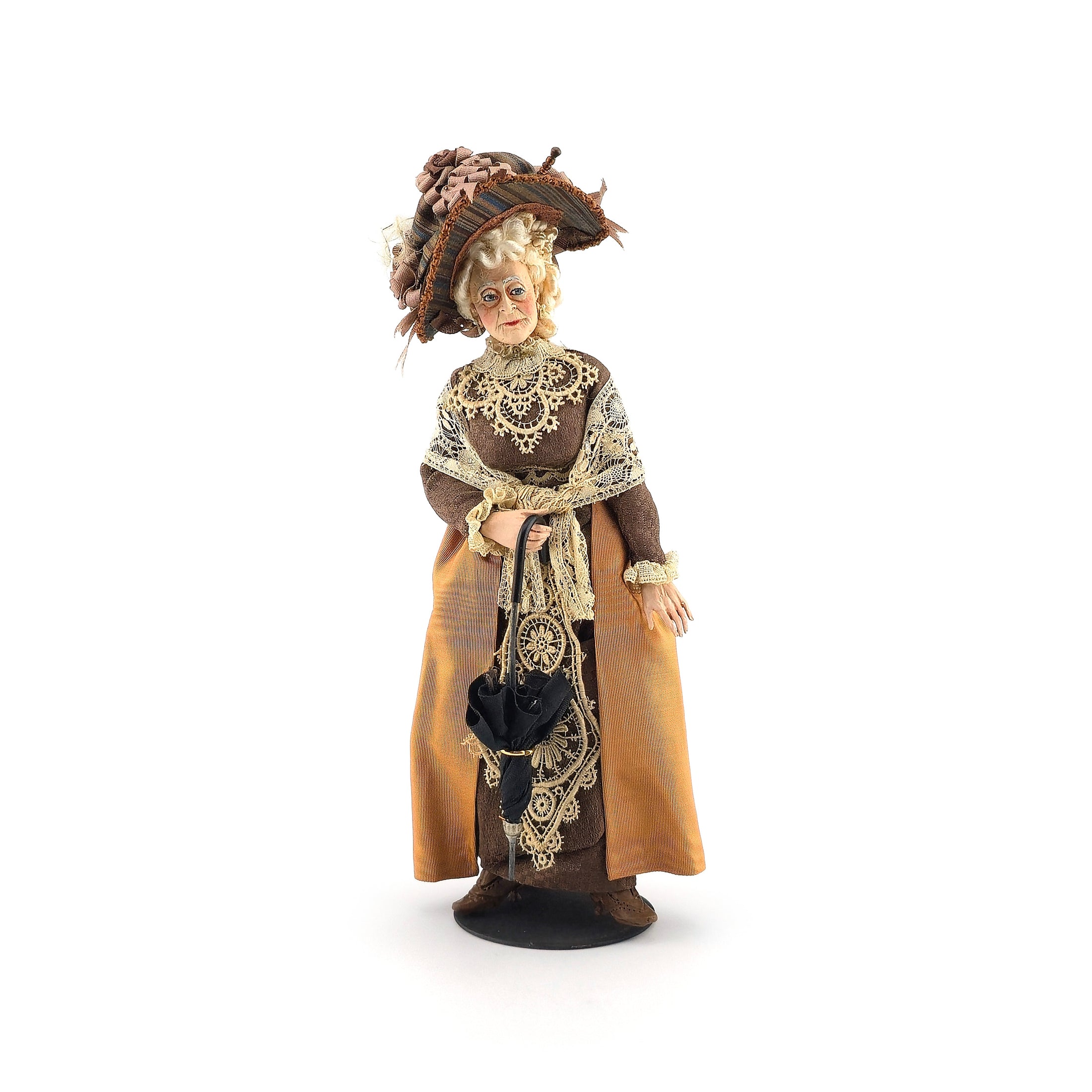 Marcia Backstrom Older Victorian Lady with Parasol Dollhouse Doll MAGNIFICENT Hat