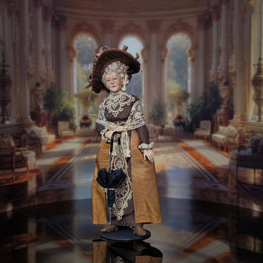 Marcia Backstrom Older Victorian Lady with Parasol Dollhouse Doll MAGNIFICENT Hat