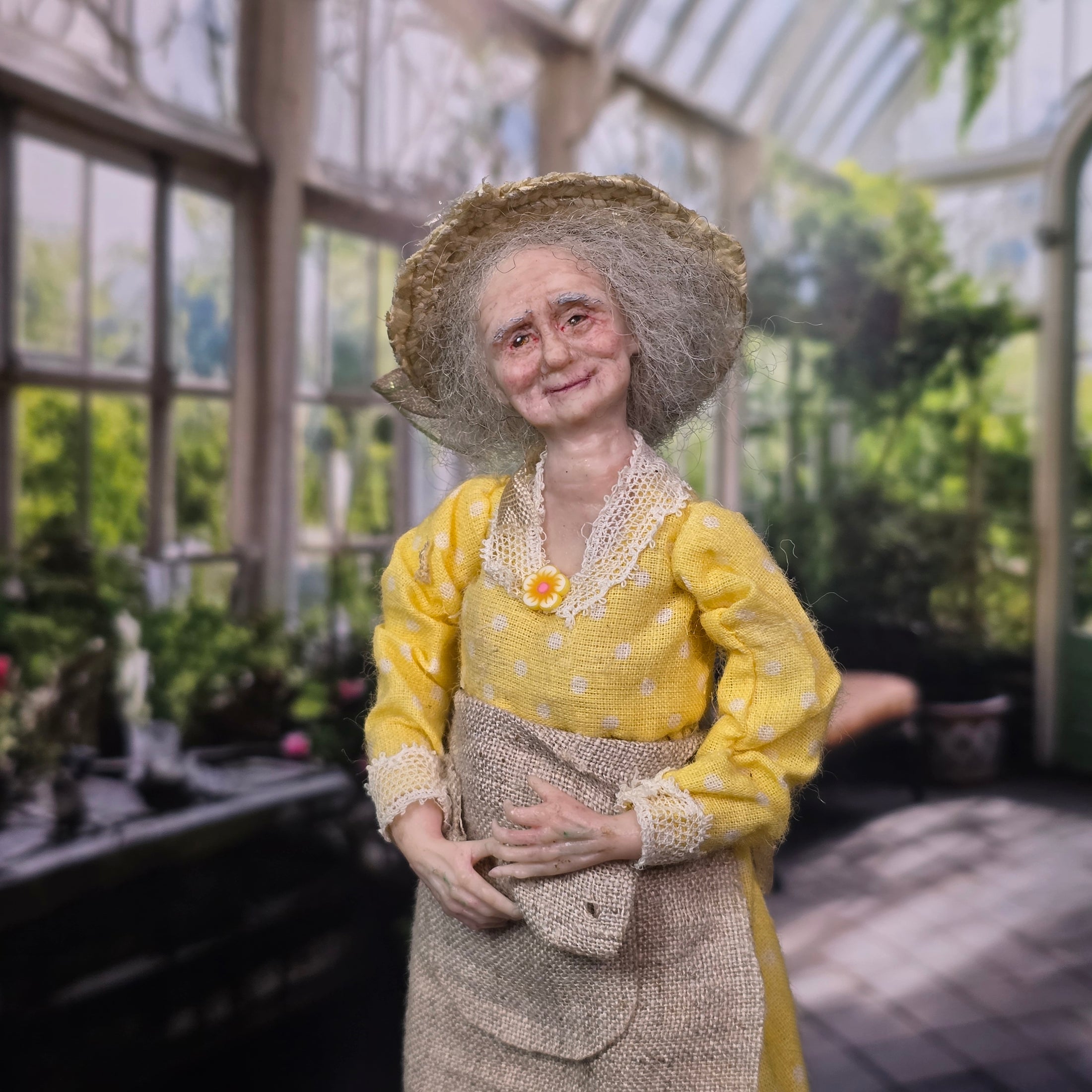 Cheerful Older Gardener by Jain Squires The Giddy Kipper UK Dollhouse Lady Doll