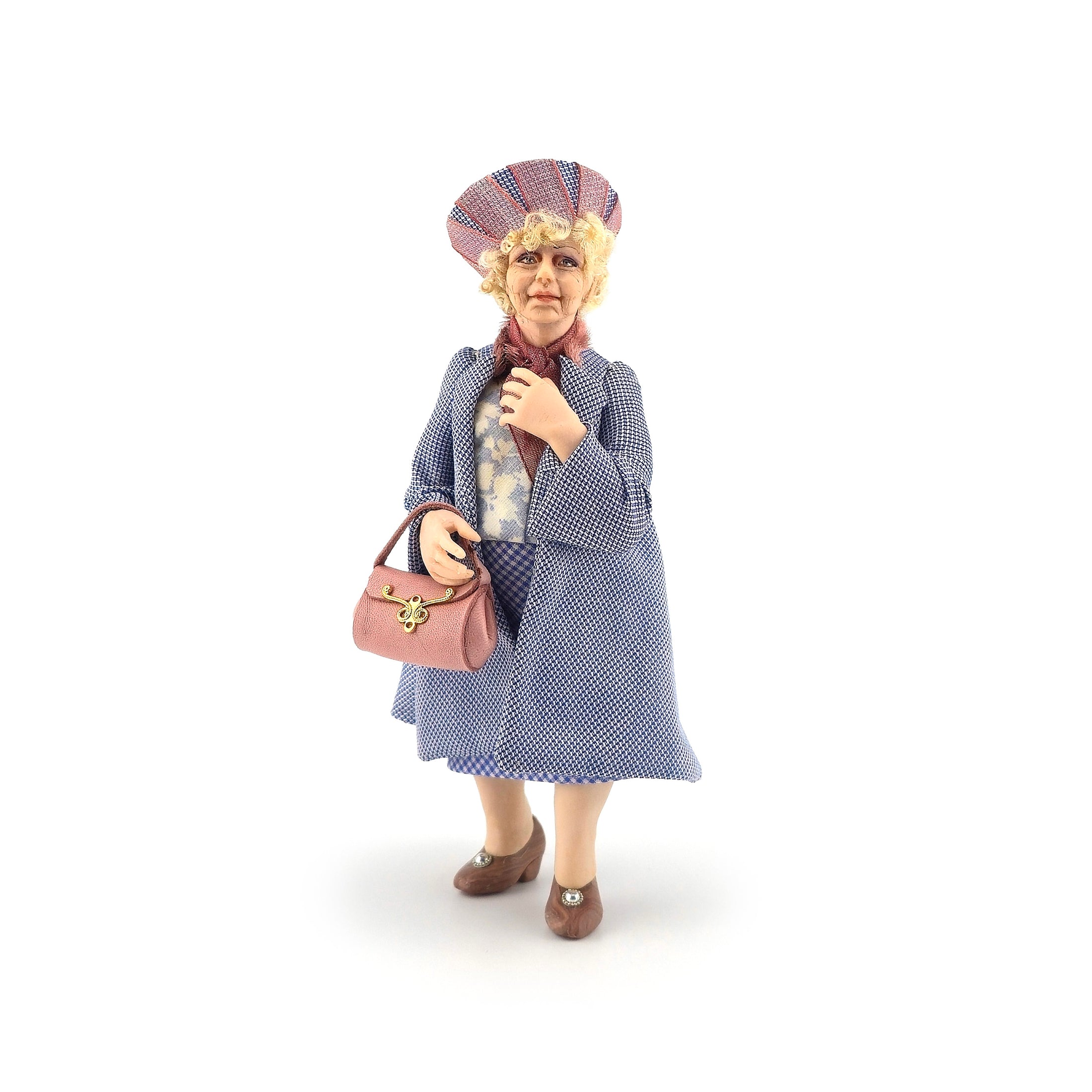 Mature Blonde Shopping Lady by David Carrington Clay Dollhouse Doll