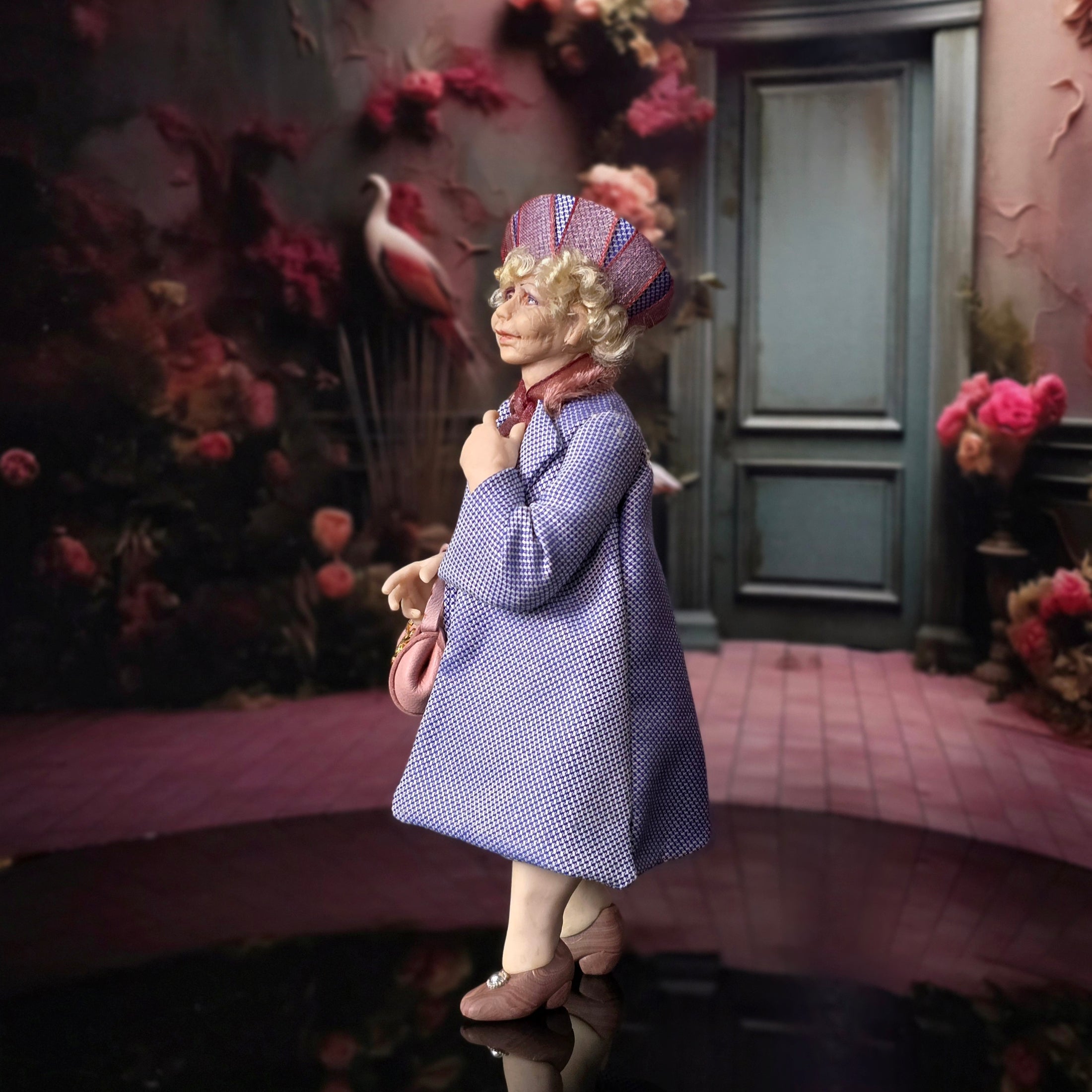 Mature Blonde Shopping Lady by David Carrington Clay Dollhouse Doll