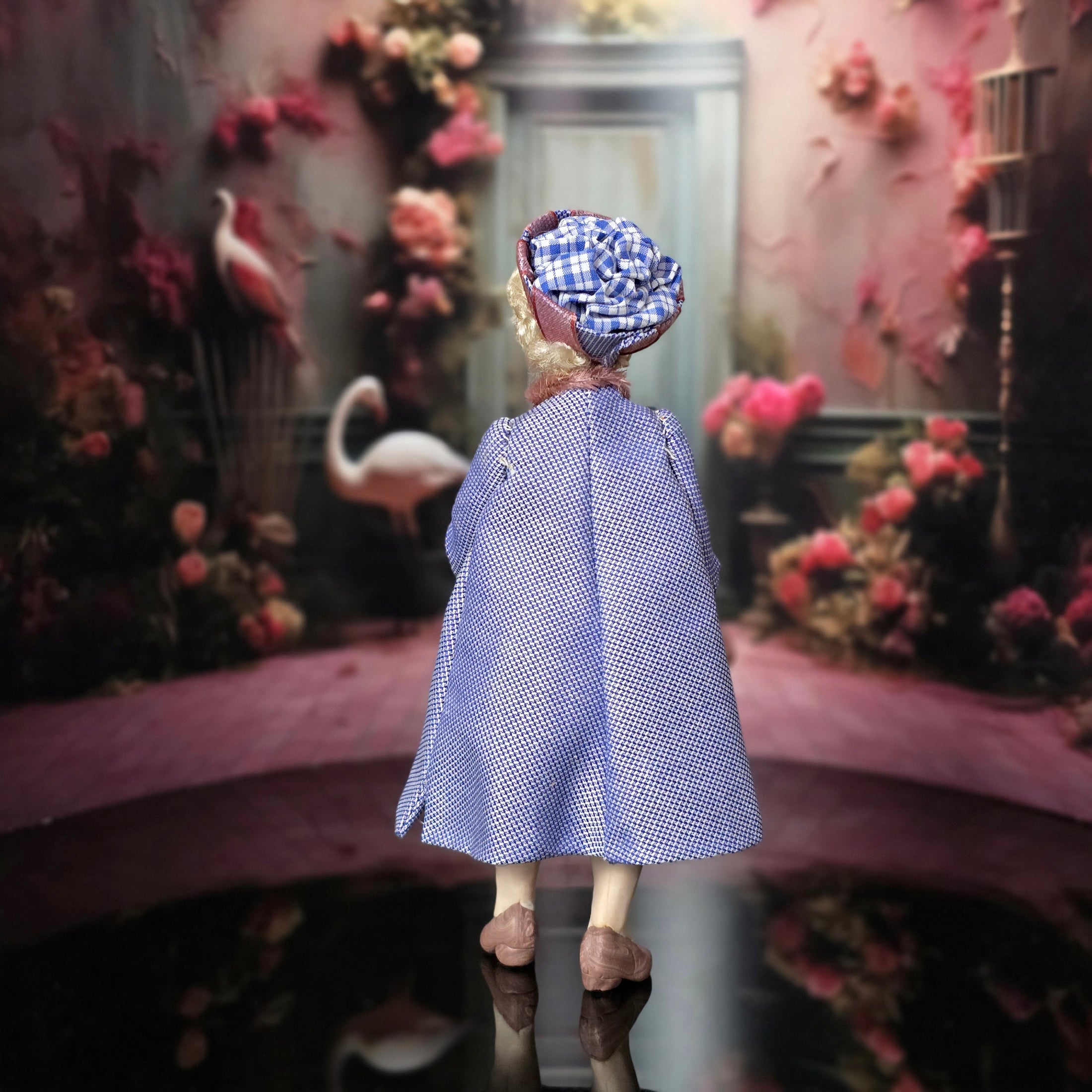 Mature Blonde Shopping Lady by David Carrington Clay Dollhouse Doll
