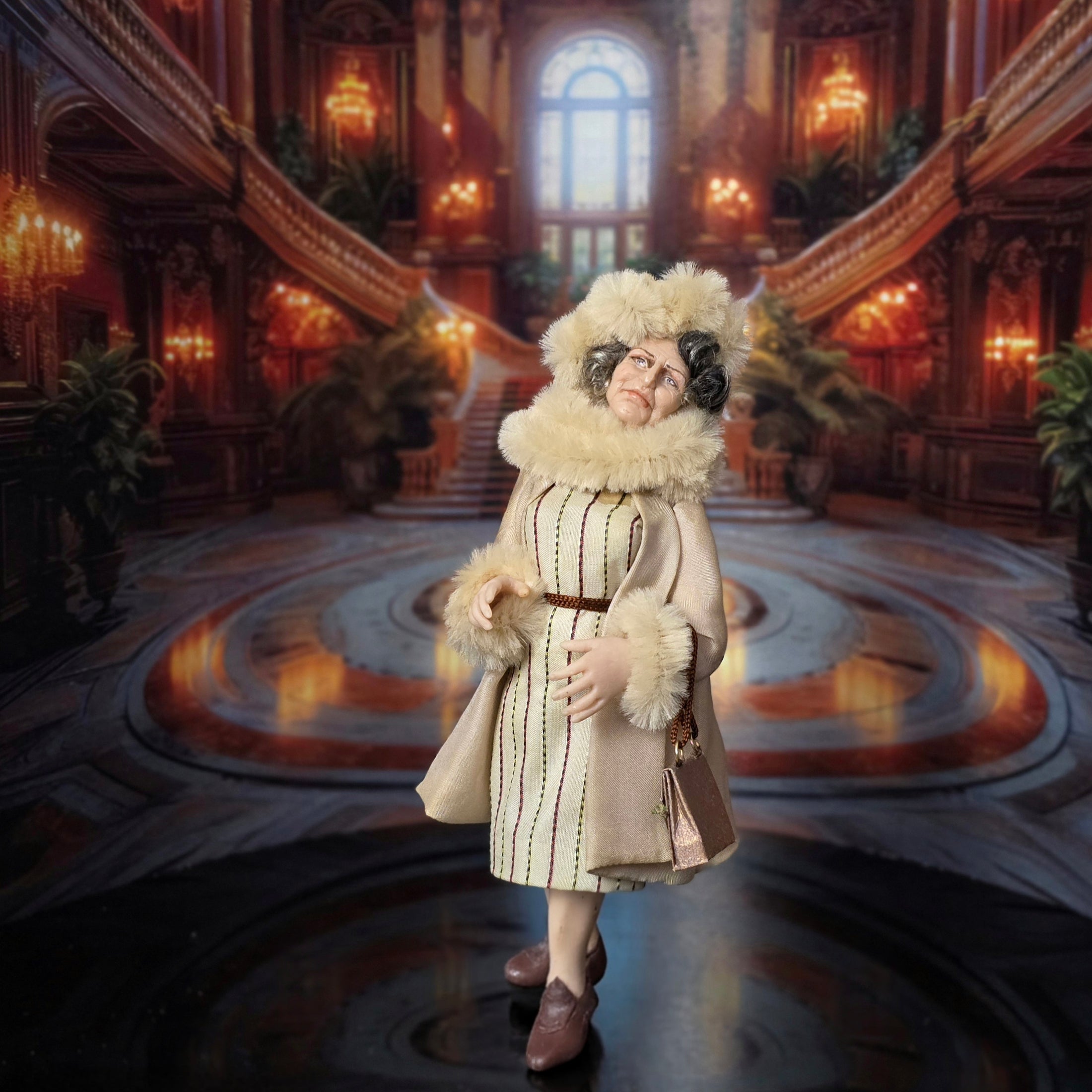 Haughty Hoity-Toity Winter Shopping Lady by David Carrington Clay Dollhouse Doll