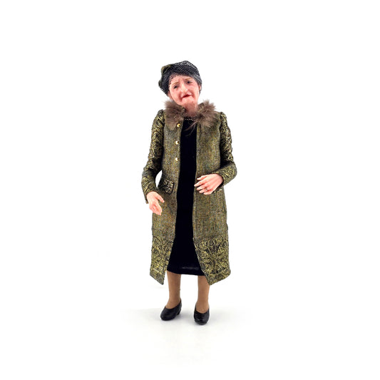 Judith Laird Elegant Society Lady Older Dollhouse Doll in Silk, Sculpted Clay
