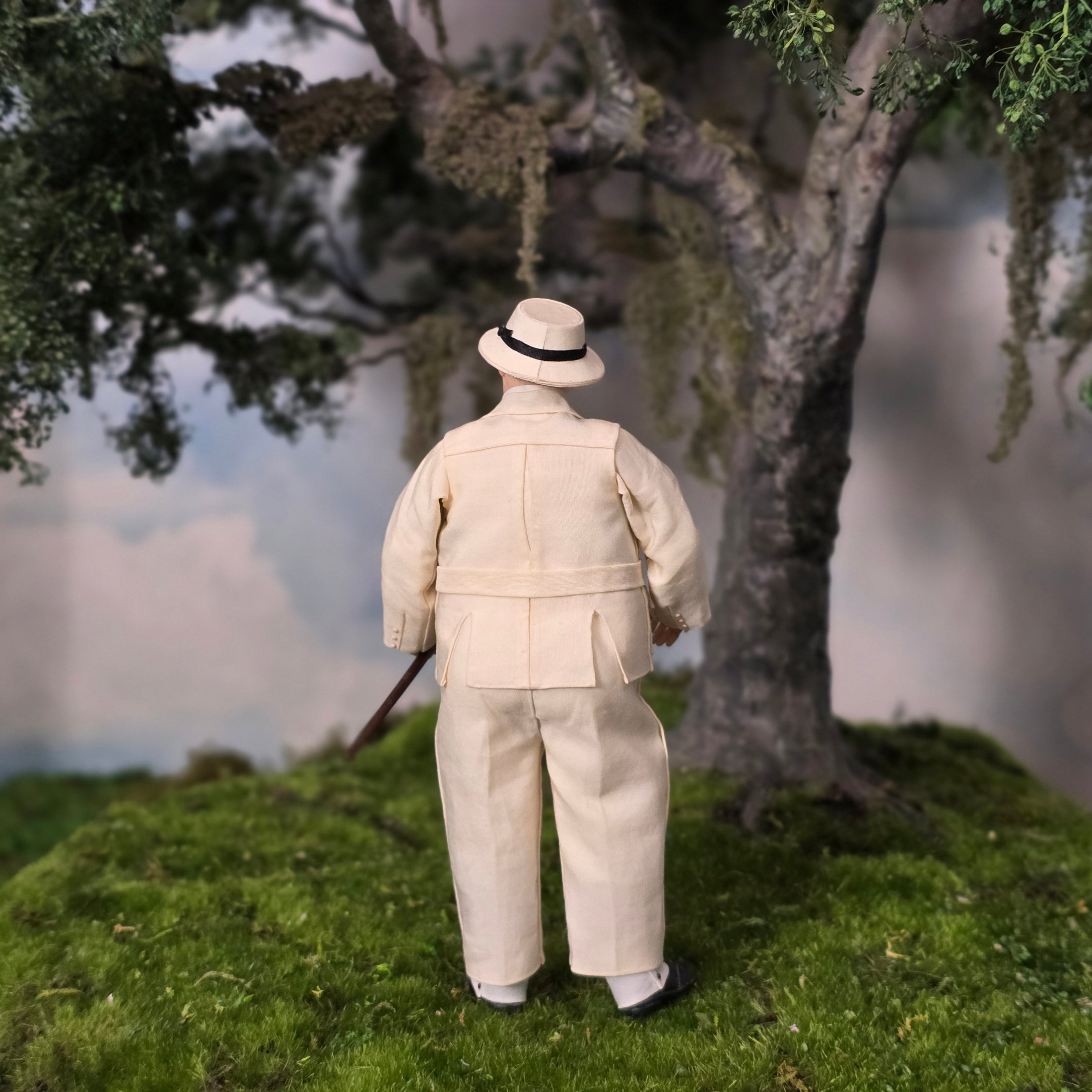 Sharon Cariola Rotund Edwardian Older Gentleman Doll in Summer Traveling Suit with Cane