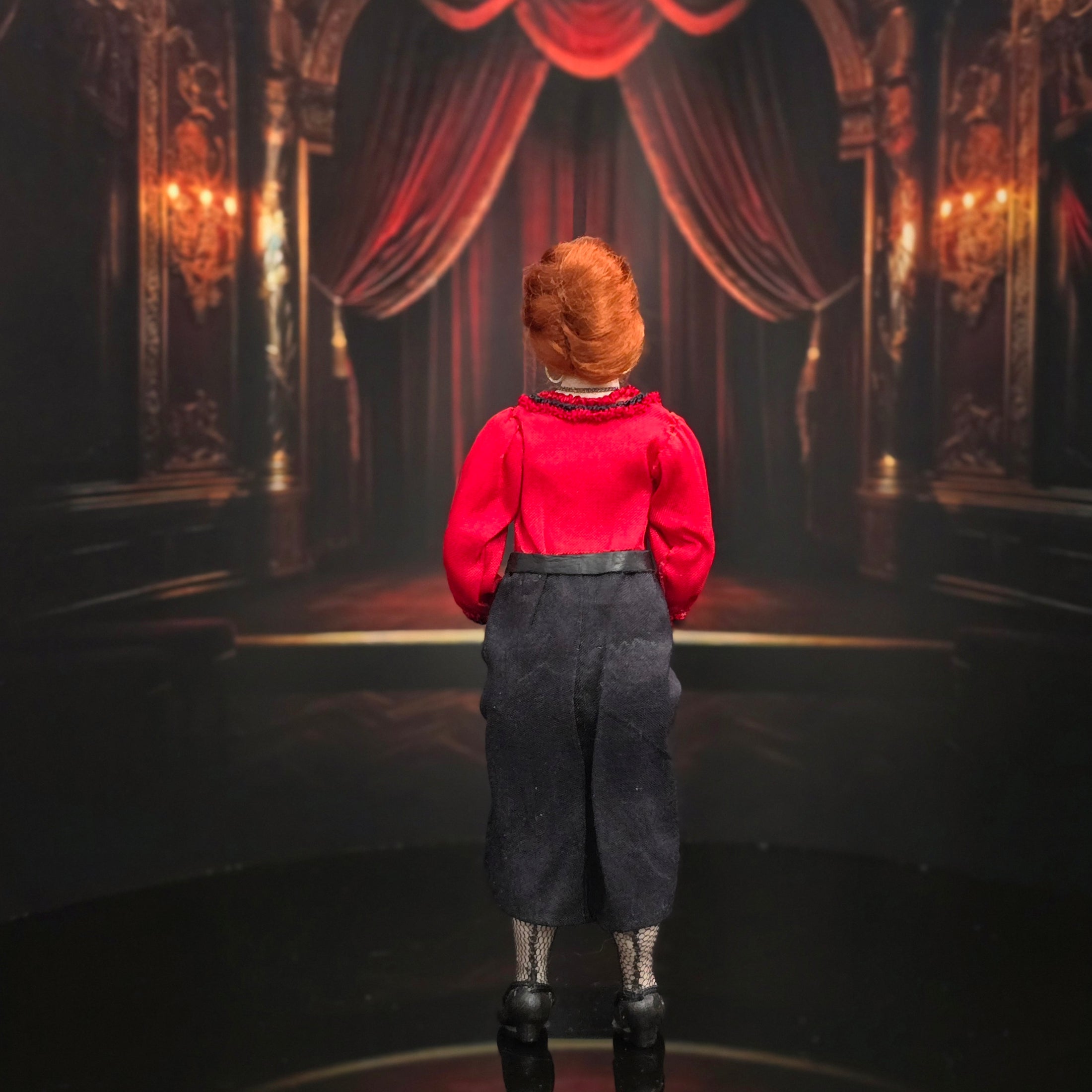 Julie Campbell Mature Redhead Lady Dollhouse Doll in Red & Black Ensemble, Poseable
