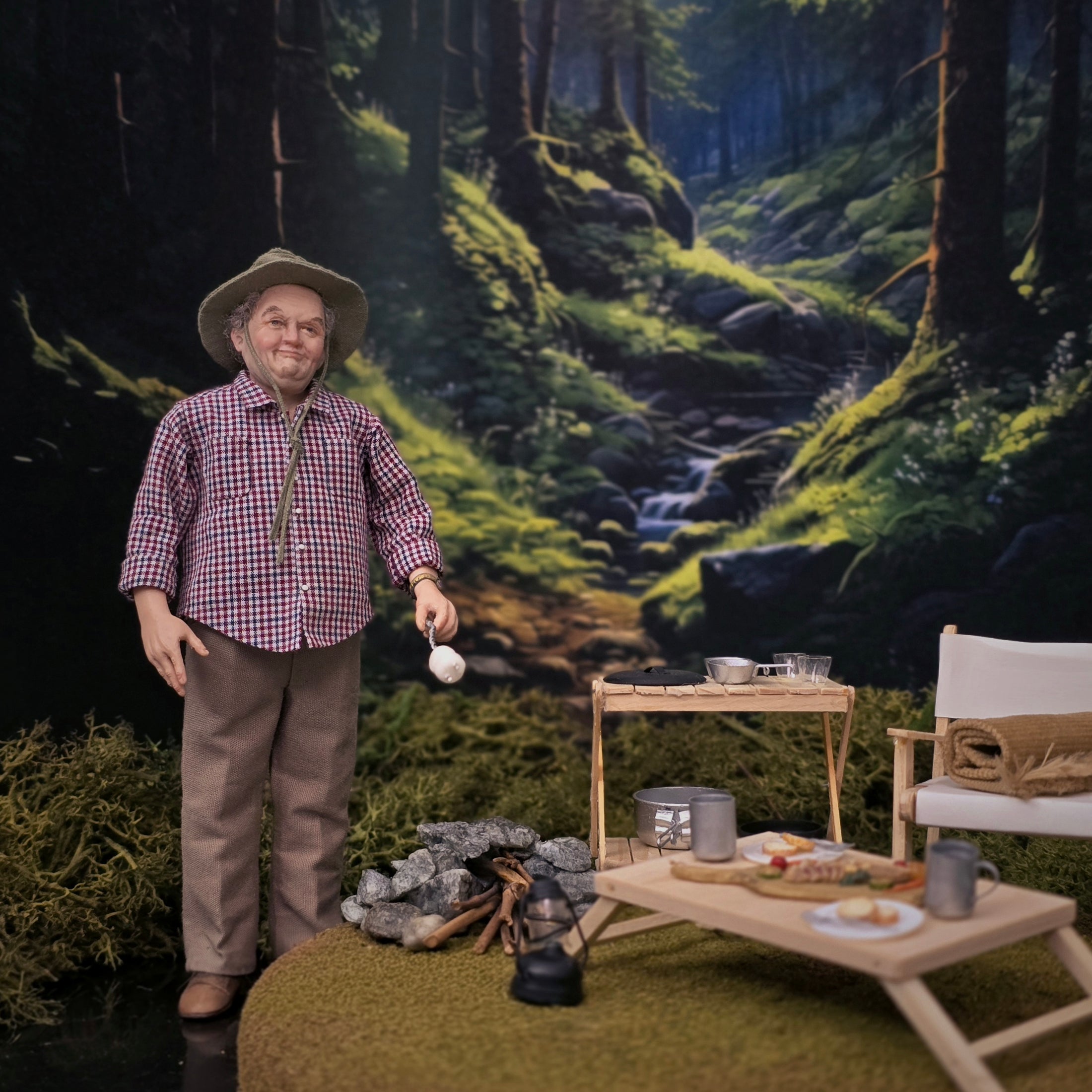 Sharon Cariola Camper Gentleman Dad Older Man Doll with Marshmallow Stick, Clay