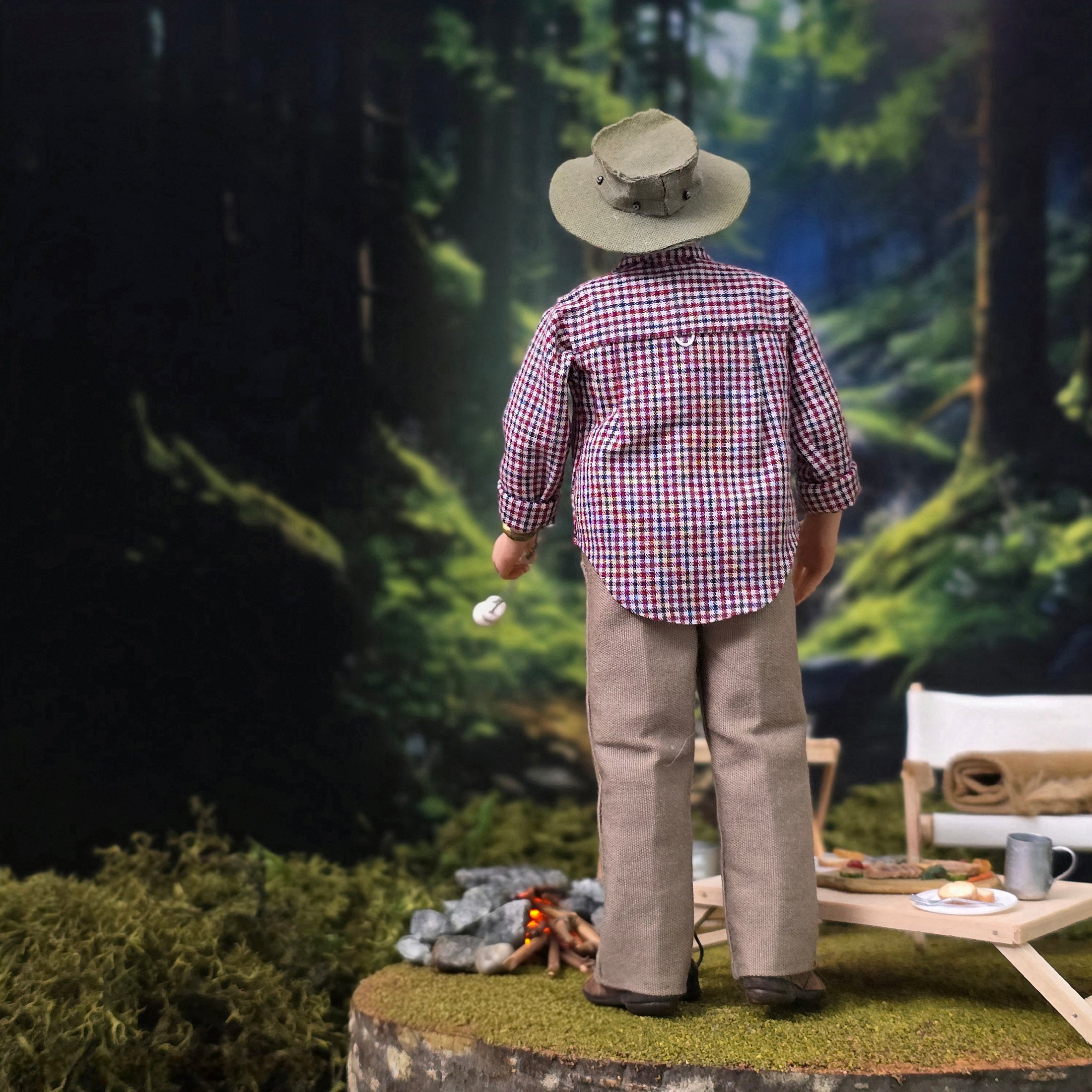 Sharon Cariola Camper Gentleman Dad Older Man Doll with Marshmallow Stick, Clay