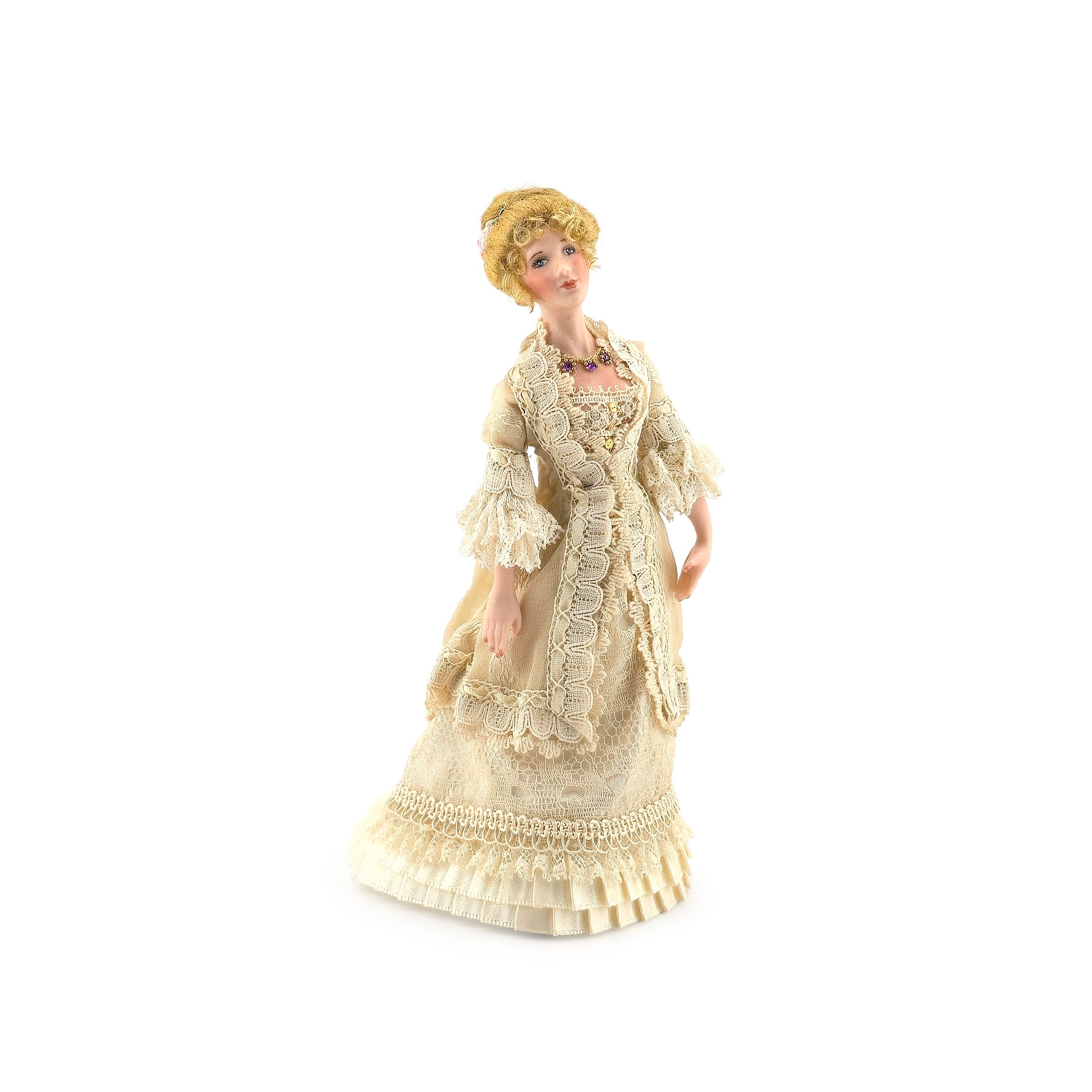 Loretta Kasza Blonde Victorian Lady Doll in Ivory Silk & Lace Gown Doll