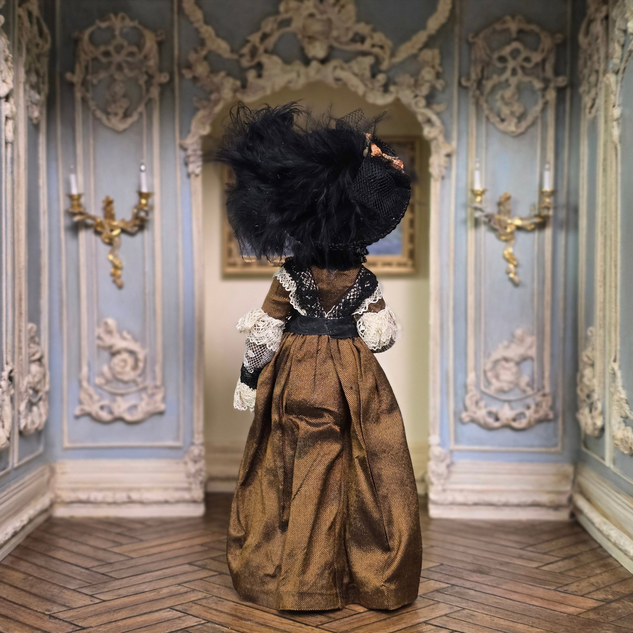 Marcia Backstrom Beguiling Gibson Girl Victorian Dark Haired Lady with Fan Dollhouse Doll