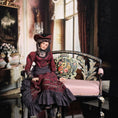 Load image into Gallery viewer, Brunette Porcelain Victorian Lady Dollhouse Doll in Burgundy Silk Dress, Poseable
