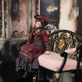 Load image into Gallery viewer, Brunette Porcelain Victorian Lady Dollhouse Doll in Burgundy Silk Dress, Poseable
