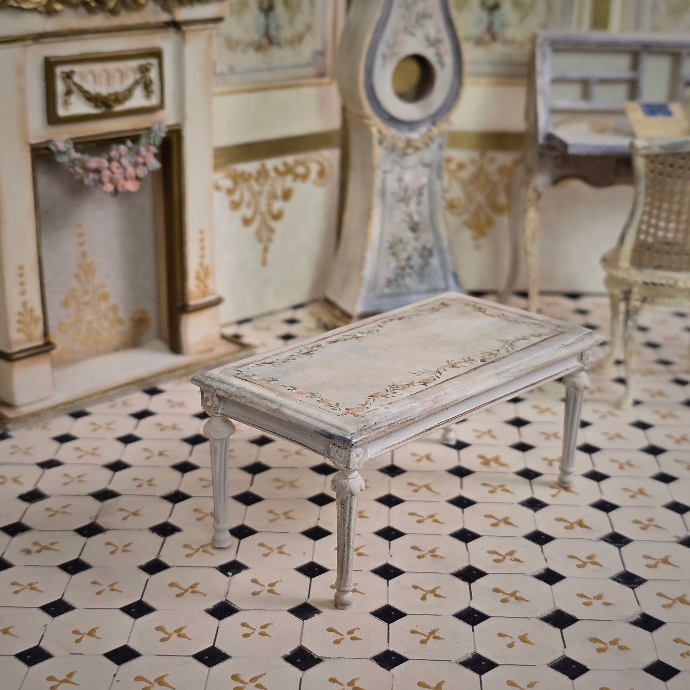 Aurearte Hand-Painted Louis XVI Coffee Table for Miniature Dollhouse